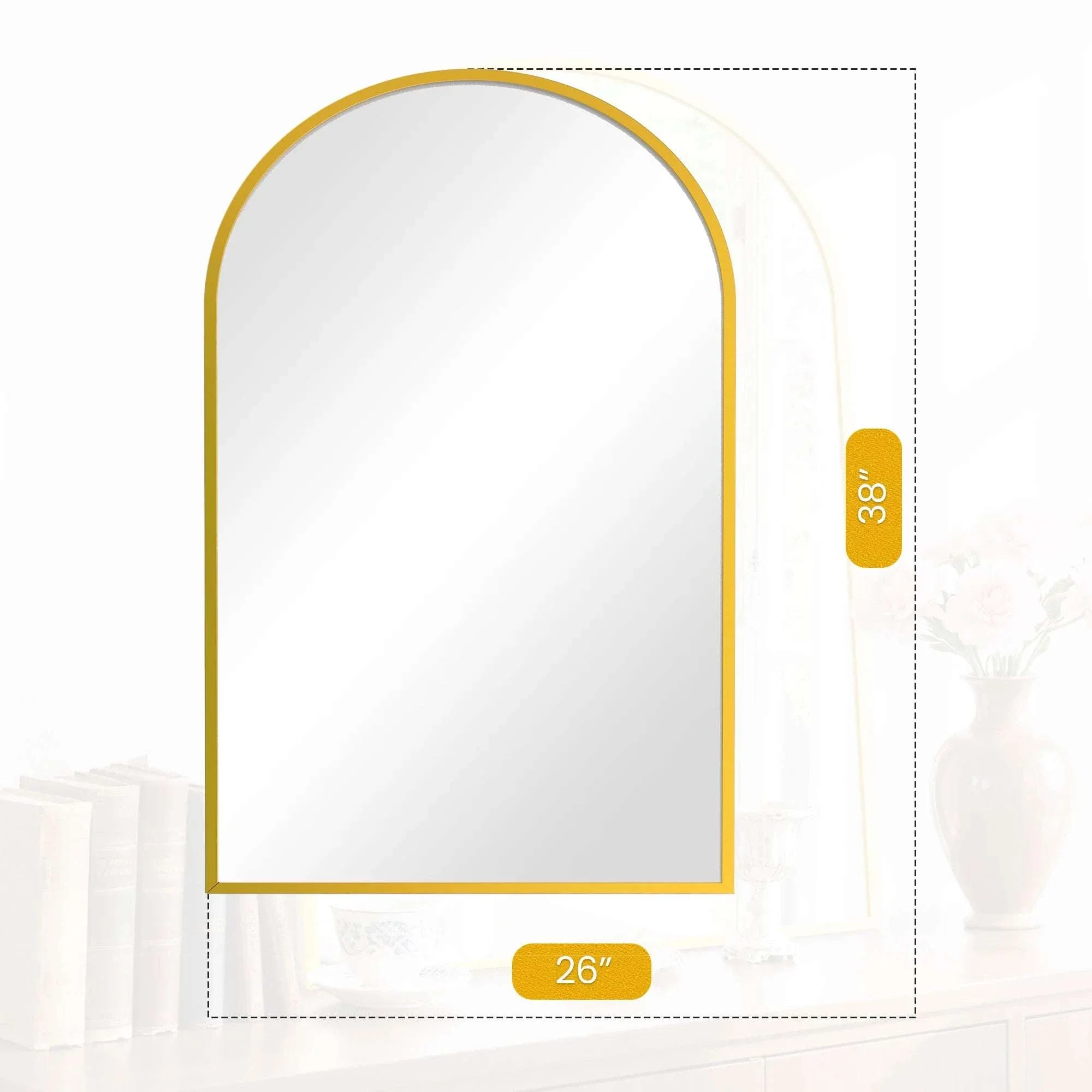 26x38 Arched Wall Mirror with Metal Frame & HD Glass - Image 8