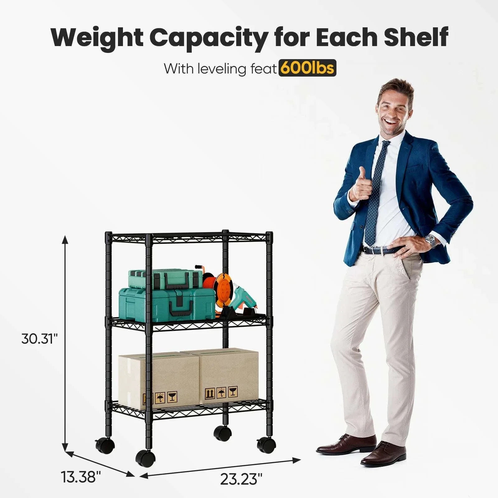 3–5 Tier Metal Grid Storage Shelf with Lockable Wheels - Image 16