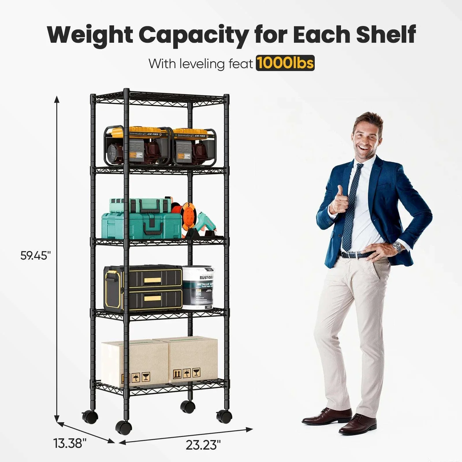 3–5 Tier Metal Grid Storage Shelf with Lockable Wheels - Image 7
