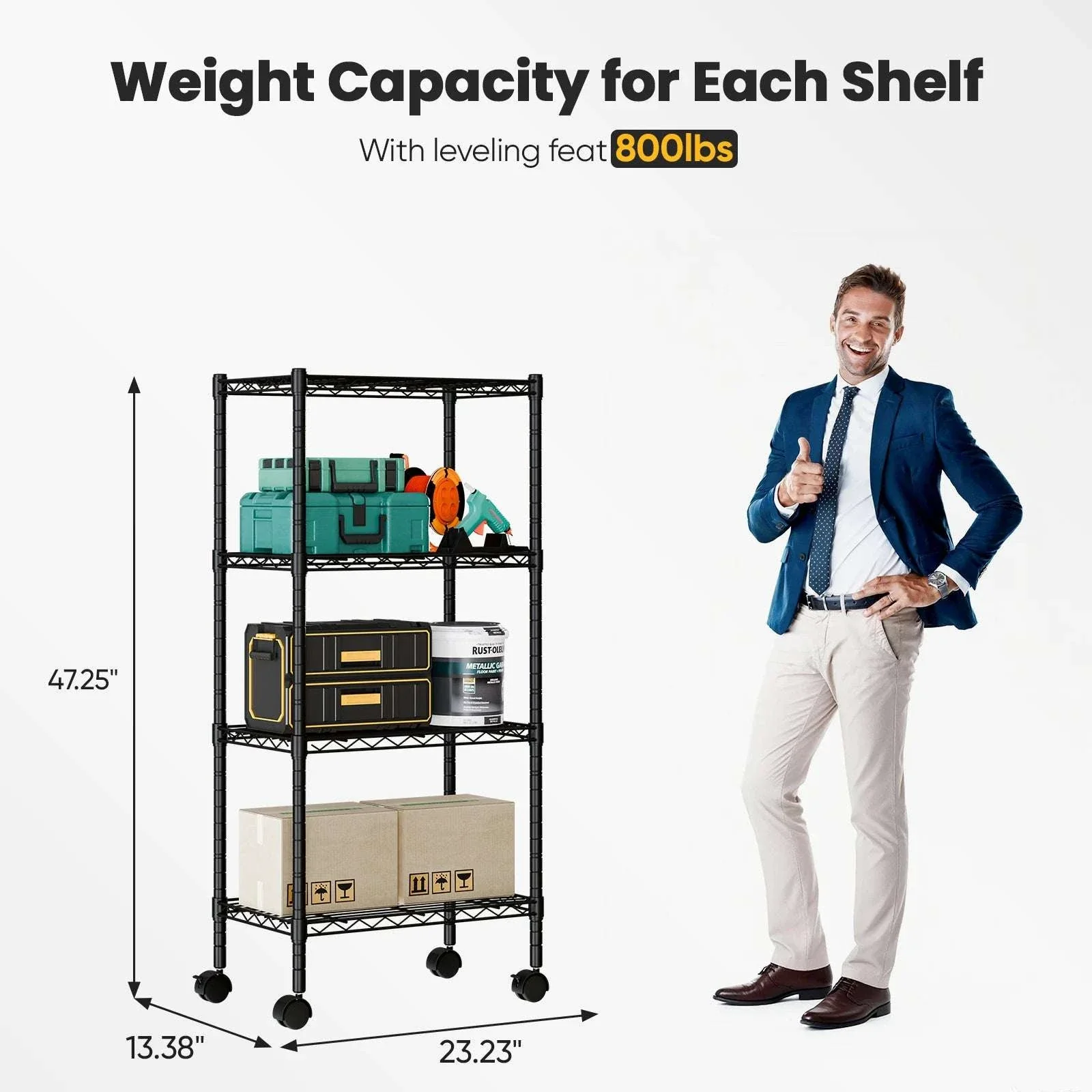 3–5 Tier Metal Grid Storage Shelf with Lockable Wheels - Image 8