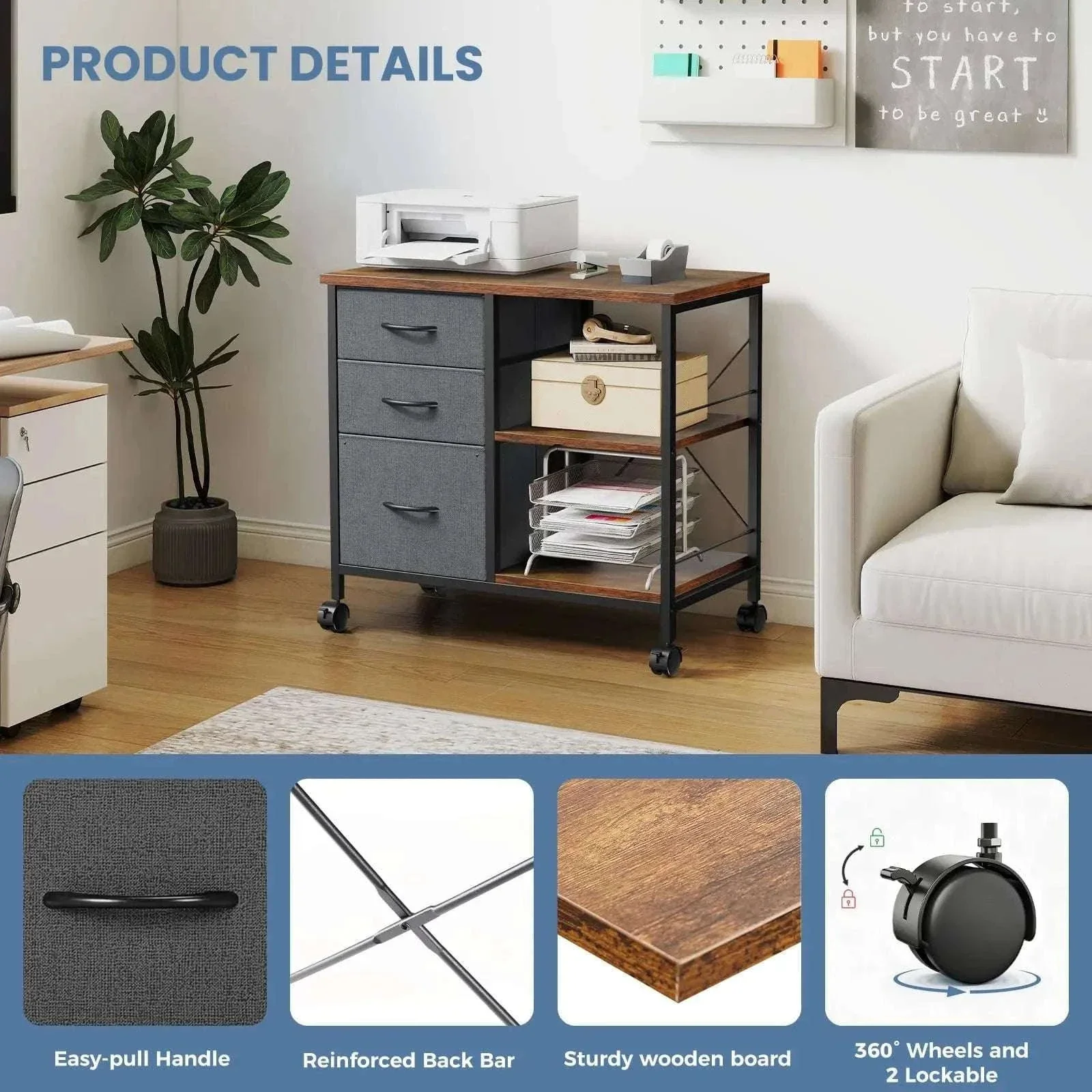 Rolling Storage Cabinet with Fabric Drawers and Steel Frame - Image 6