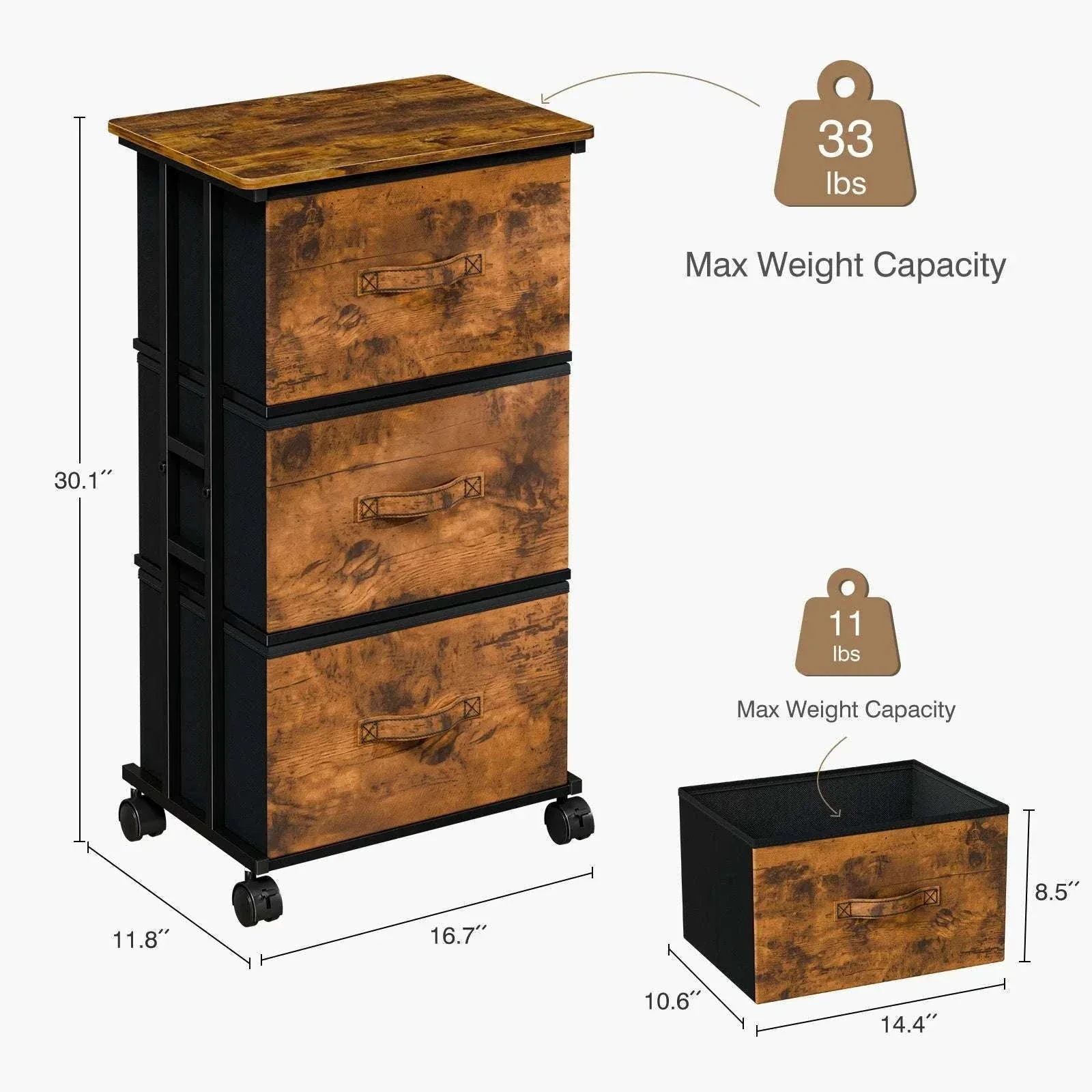 5 Drawer Fabric Storage Cabinet with Wooden Top & Rolling Design - Image 2
