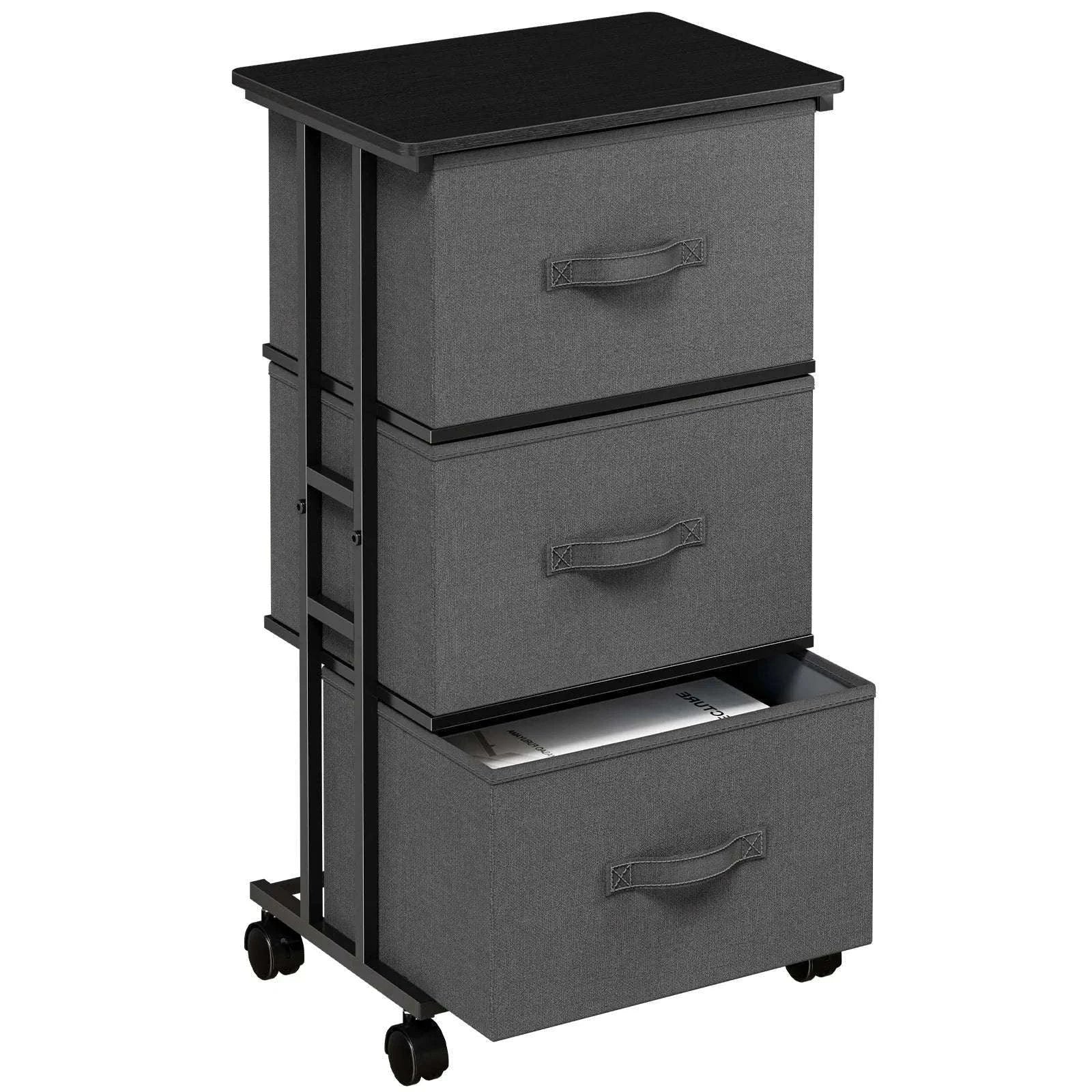 5 Drawer Fabric Storage Cabinet with Wooden Top & Rolling Design - Image 7