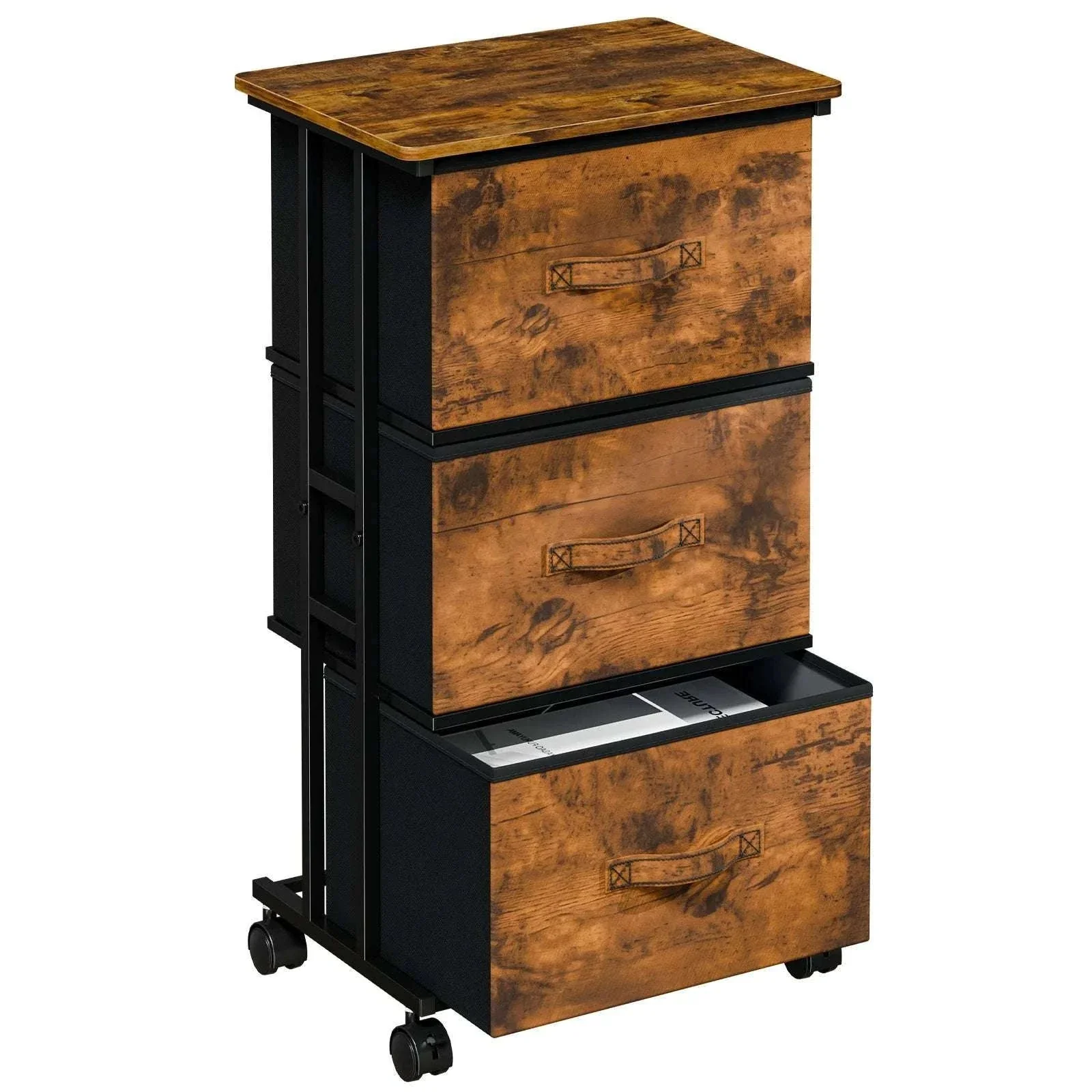 5 Drawer Fabric Storage Cabinet with Wooden Top & Rolling Design - Image 9