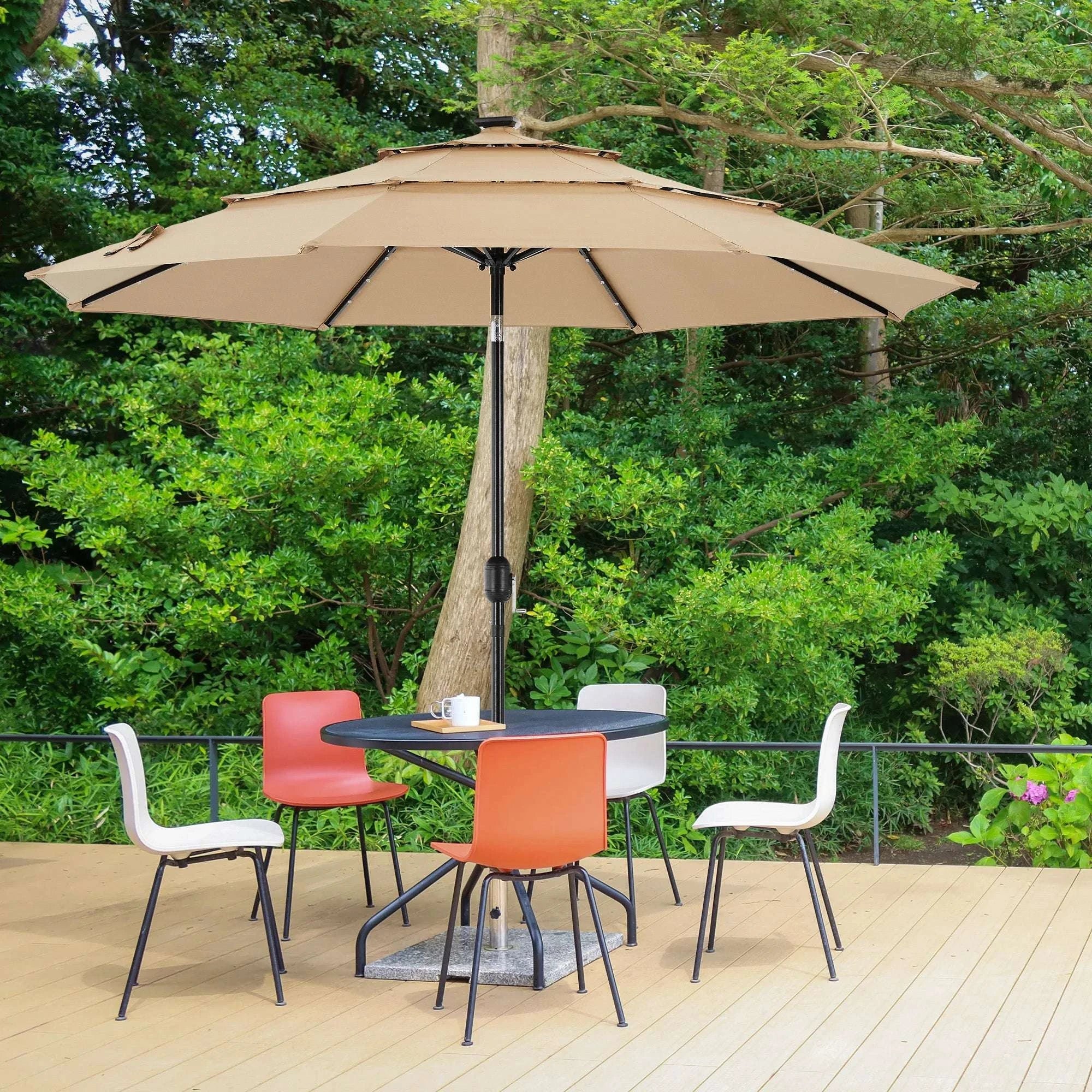 10FT Outdoor Patio Umbrella with Solar LED Lights & Tilt - Image 13