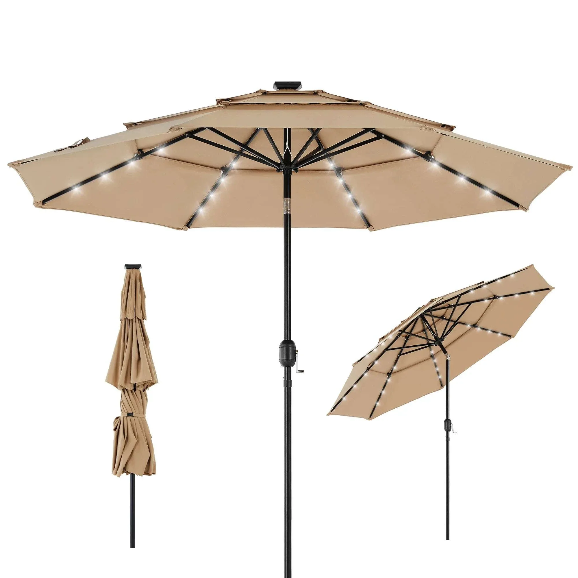 10FT Outdoor Patio Umbrella with Solar LED Lights & Tilt - Image 17