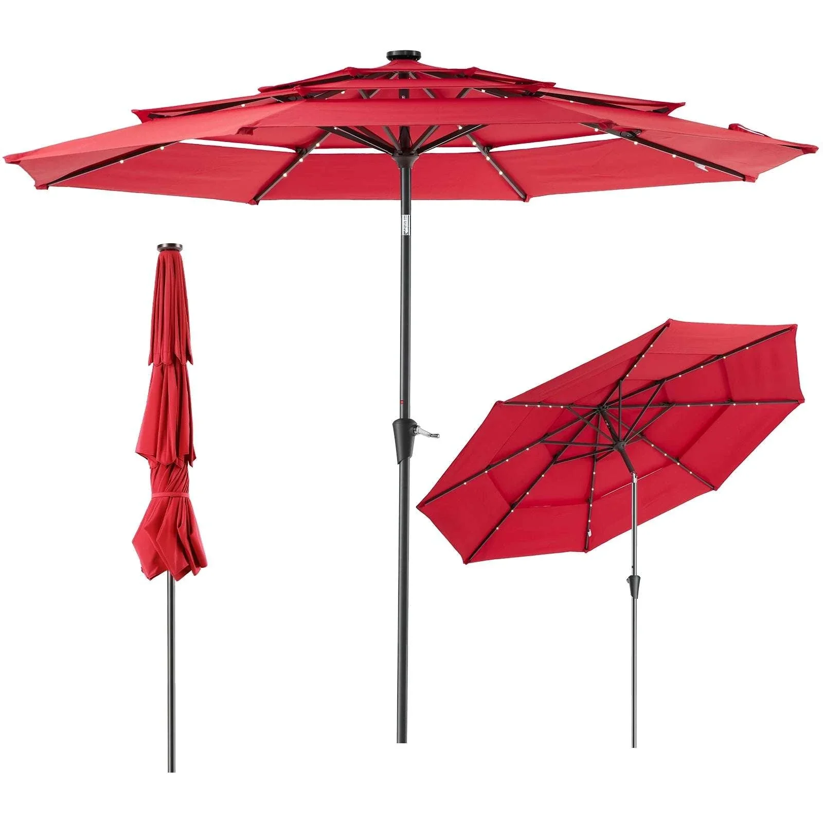 10FT Solar LED Patio Umbrella with 3-Tier Vent and Crank - Image 13