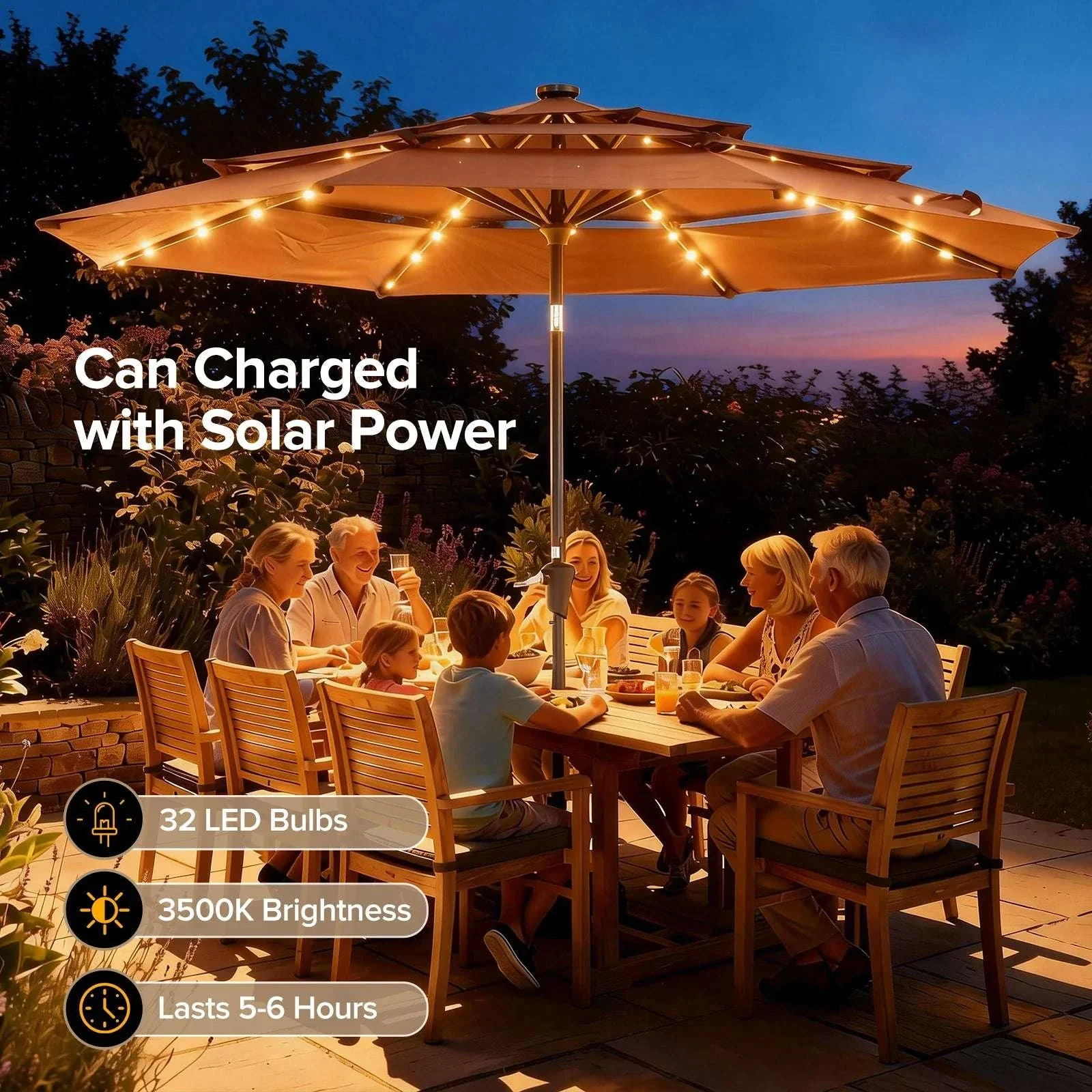 10FT Solar LED Patio Umbrella with 3-Tier Vent and Crank - Image 2
