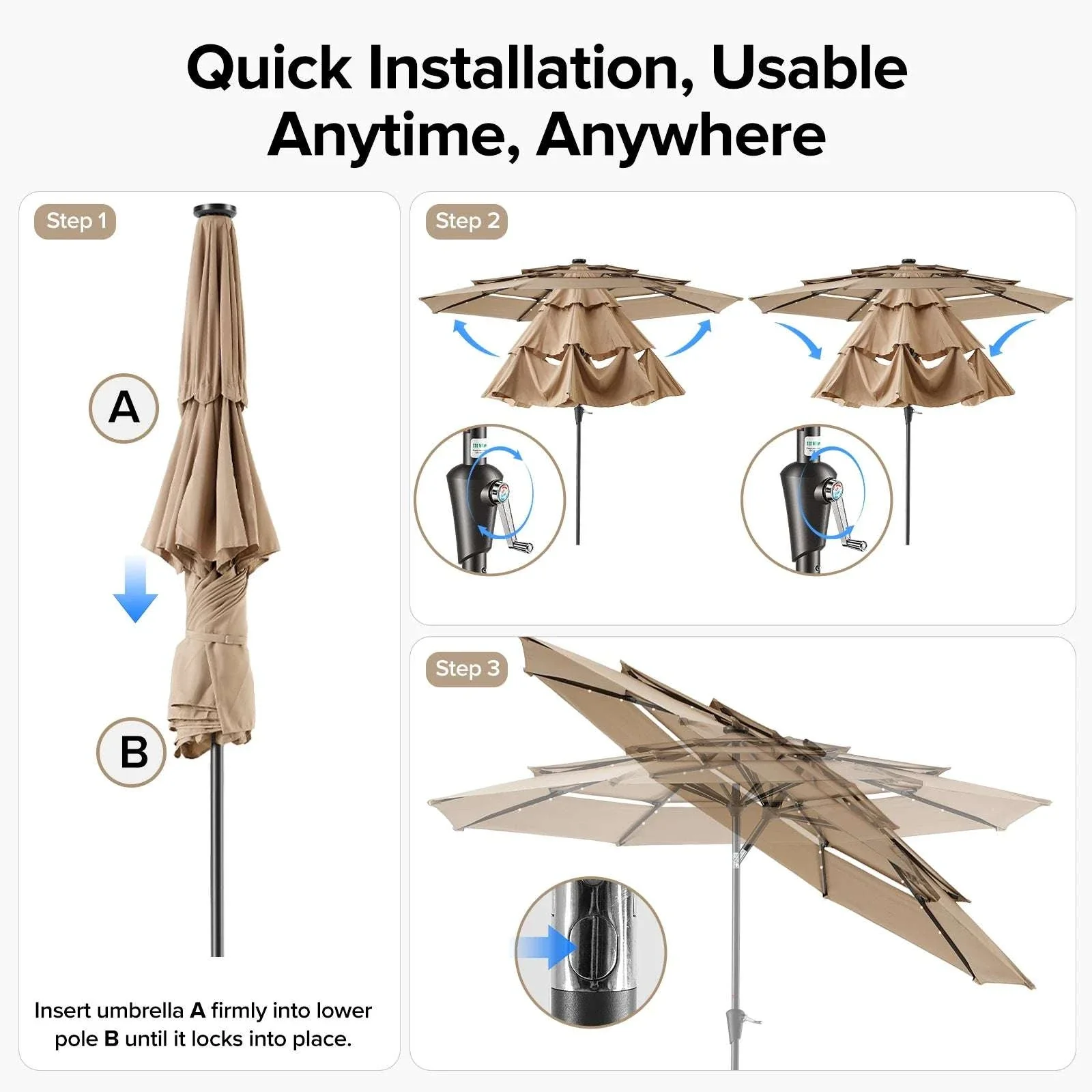 10FT Solar LED Patio Umbrella with 3-Tier Vent and Crank - Image 9