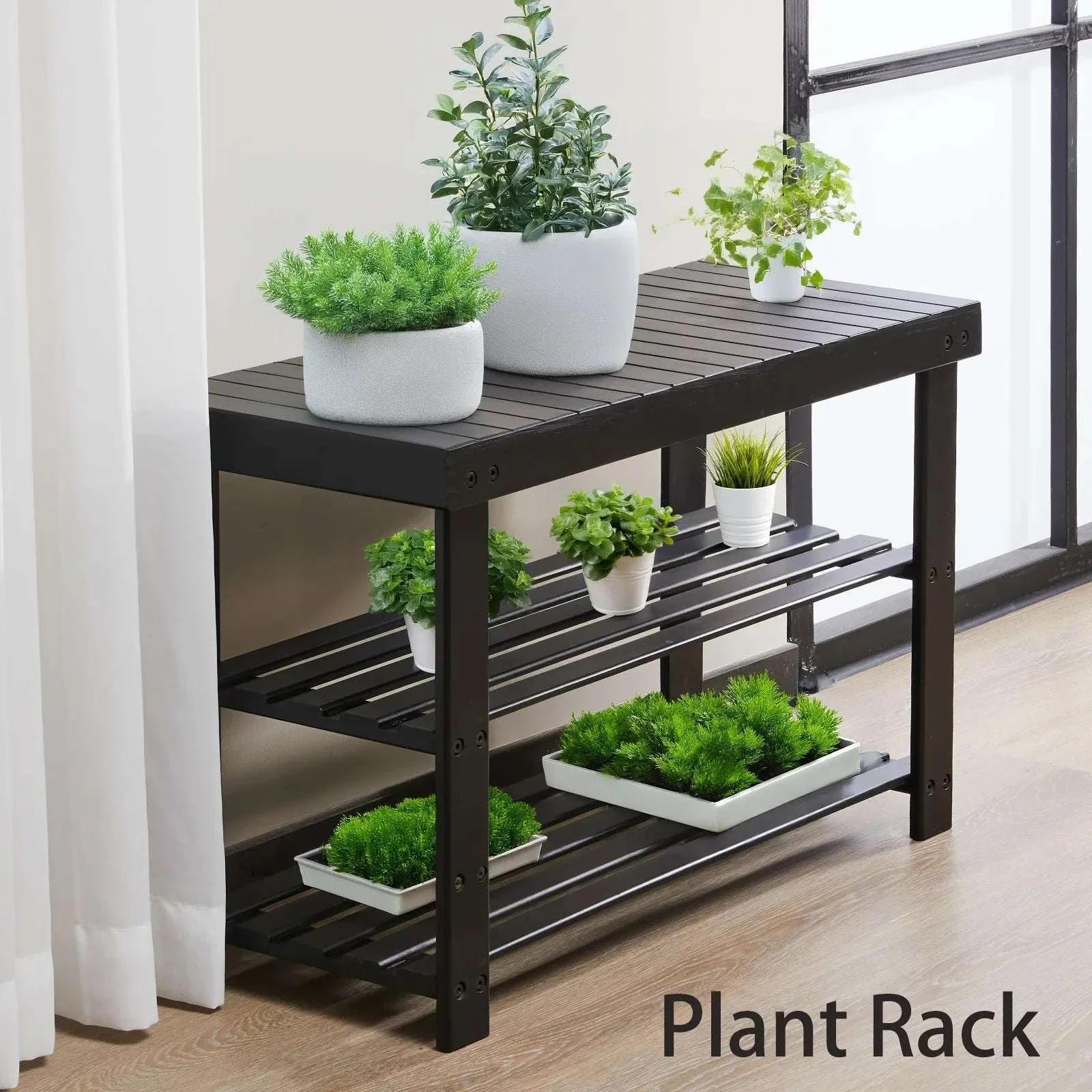 3-Tier Bamboo Shoe Rack Bench with Storage Holds 286 lb - Image 4