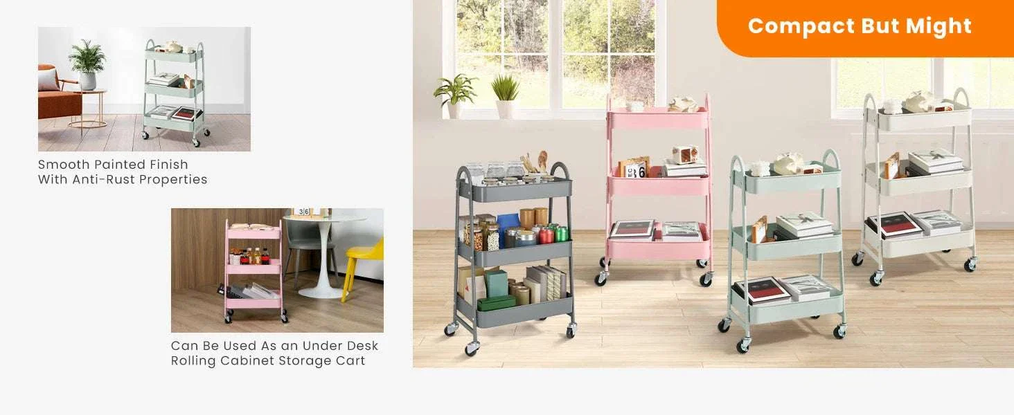 3-Tier Rolling Storage Cart with Lockable Wheels for Small Spaces - Image 10