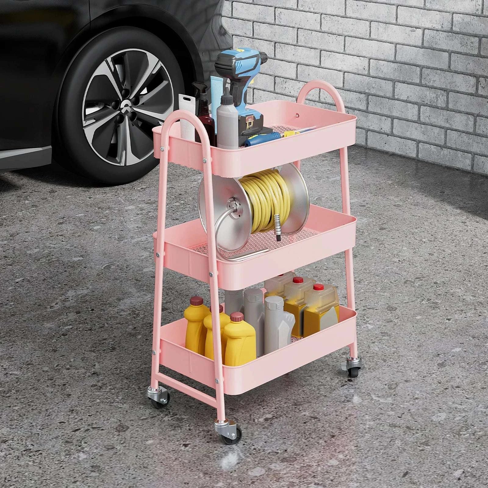 3-Tier Rolling Storage Cart with Lockable Wheels for Small Spaces - Image 2