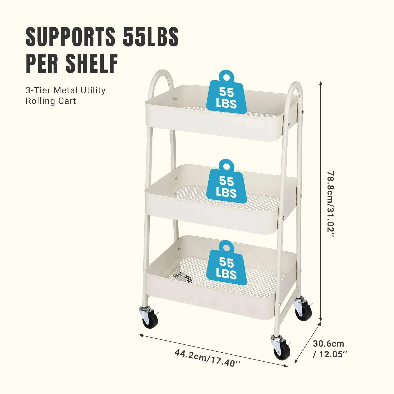 3-Tier Rolling Storage Cart with Lockable Wheels for Small Spaces - Image 5