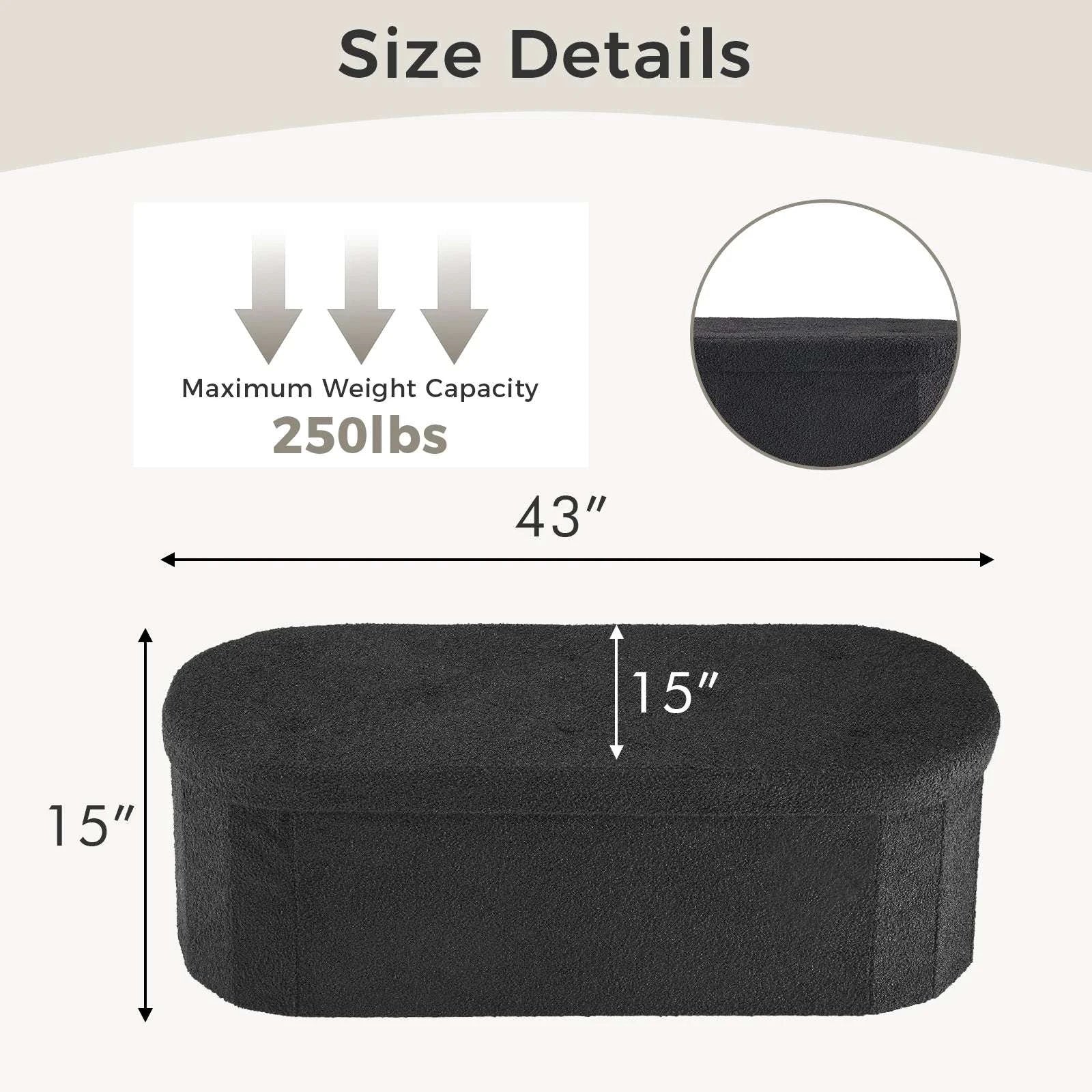 Storage Ottoman Bench 43 Inch with Hidden Storage and Cushion Seat - Image 14