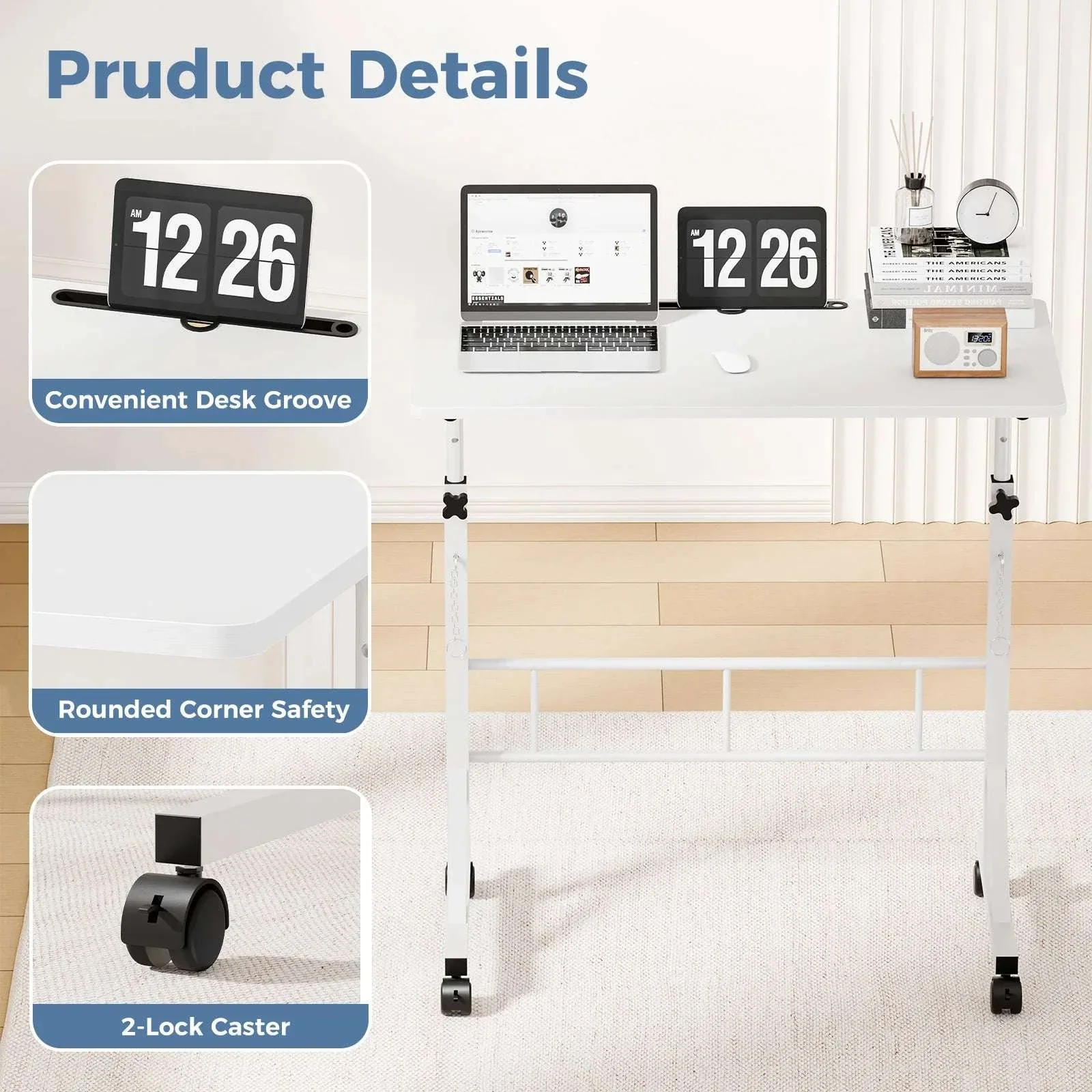 Adjustable Mobile Standing Desk with Locking Wheels for Home Office - Image 3