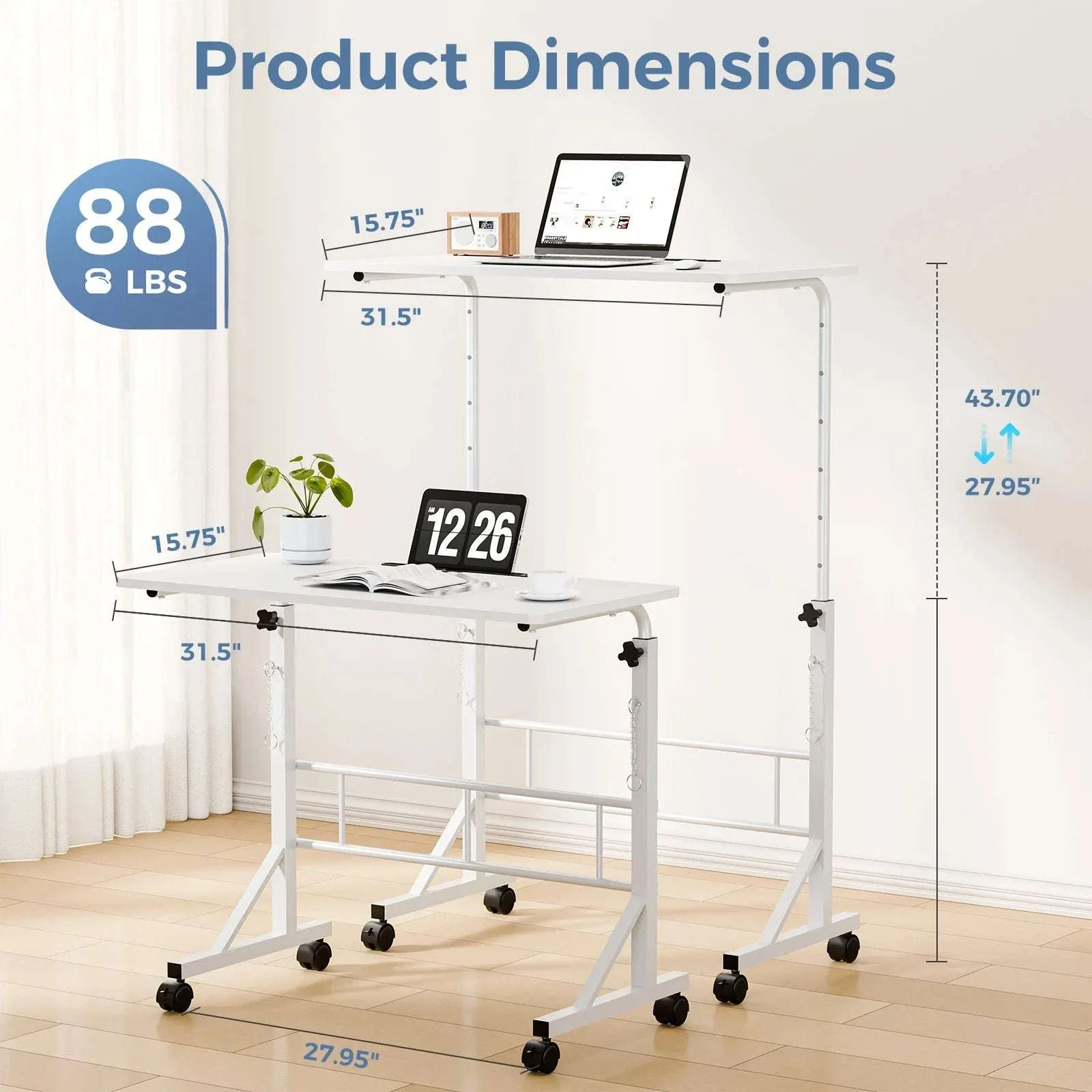 Adjustable Mobile Standing Desk with Locking Wheels for Home Office - Image 5