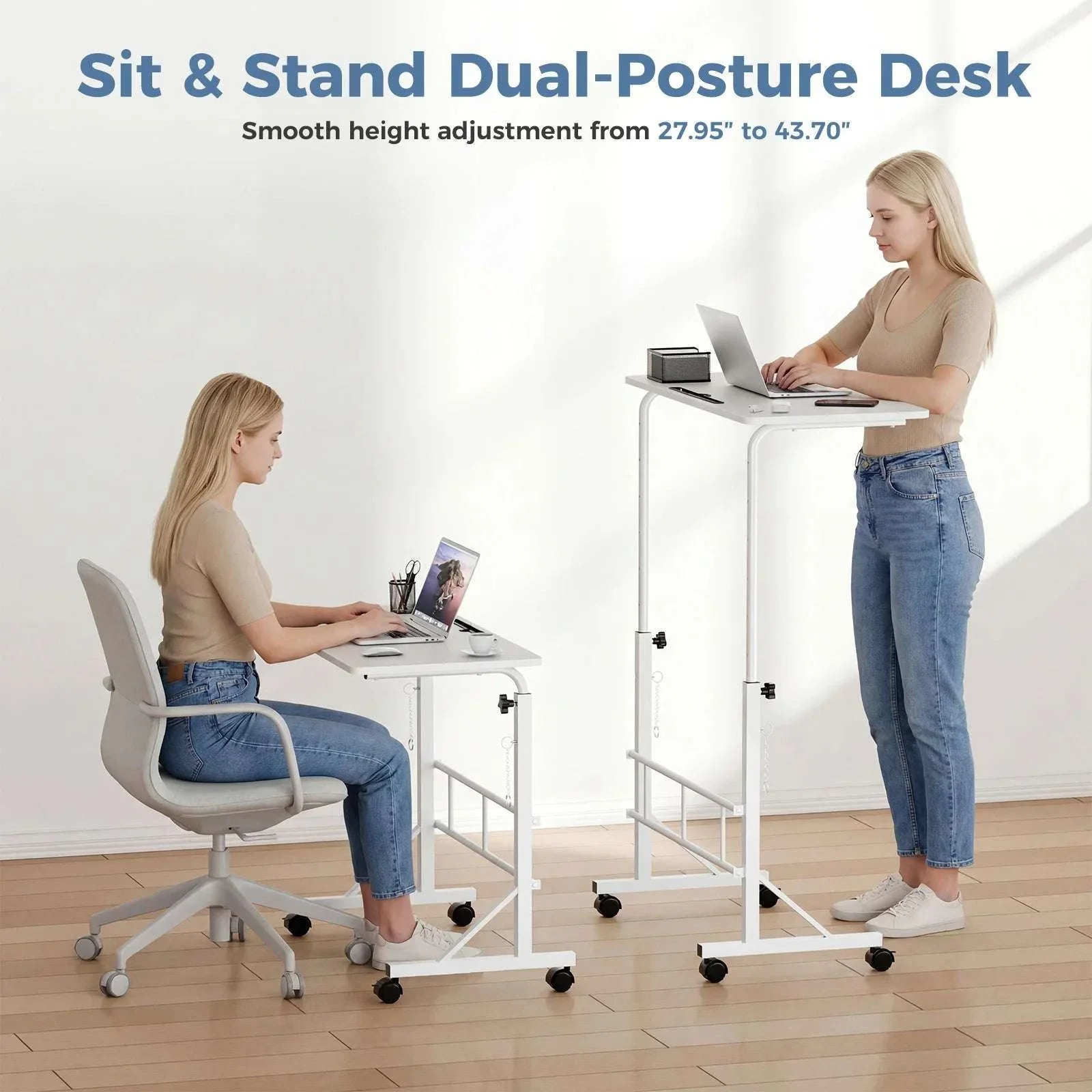 Adjustable Mobile Standing Desk with Locking Wheels for Home Office - Image 7