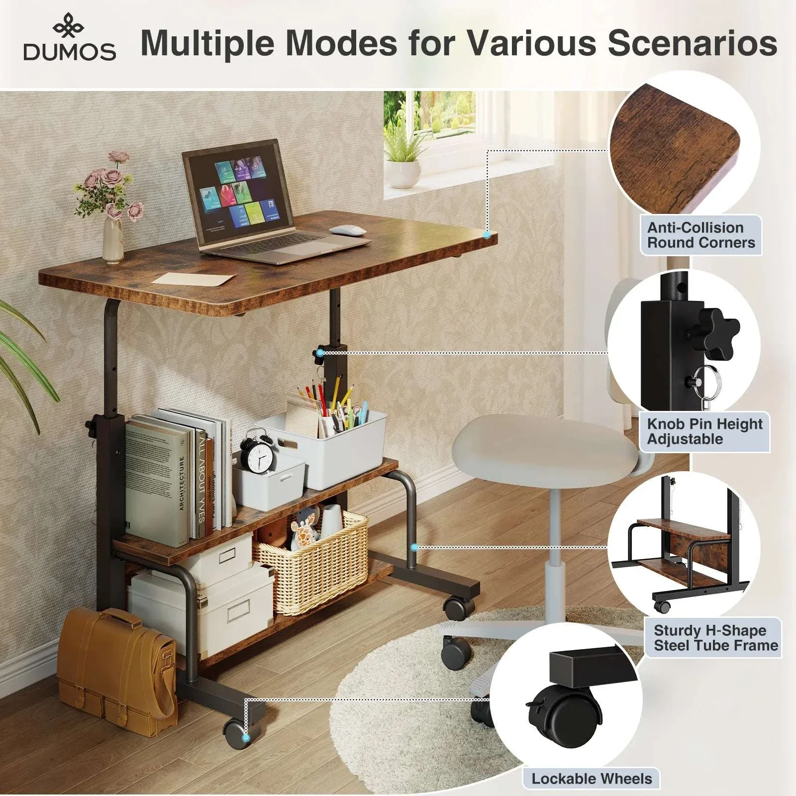 Adjustable Height Mobile Standing Desk with Wheels 31.5 Inch - Image 10