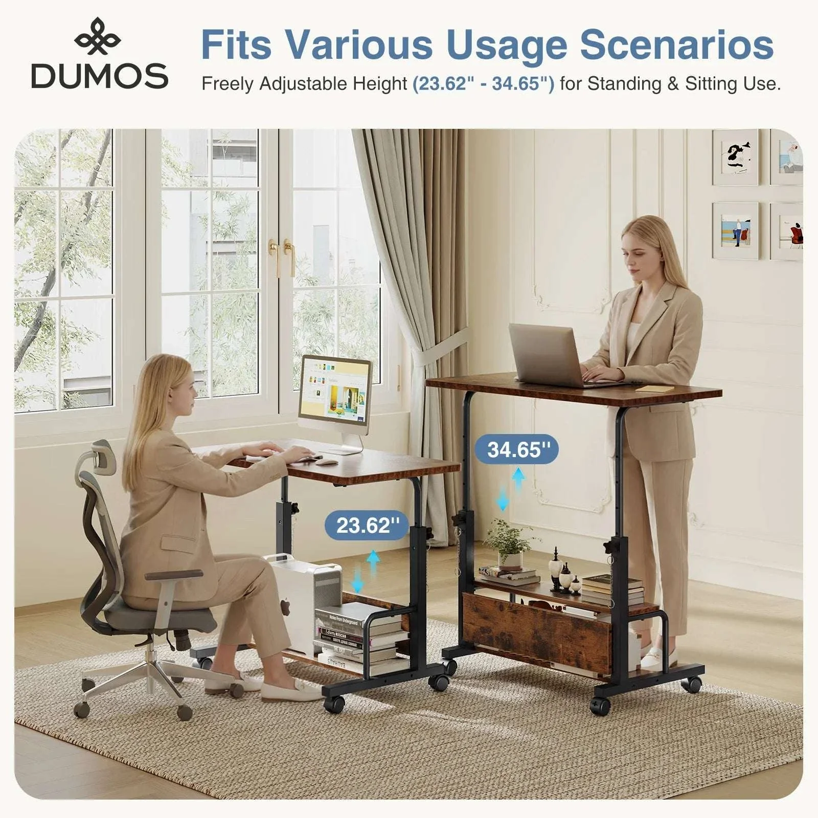 Adjustable Height Mobile Standing Desk with Wheels 31.5 Inch - Image 12