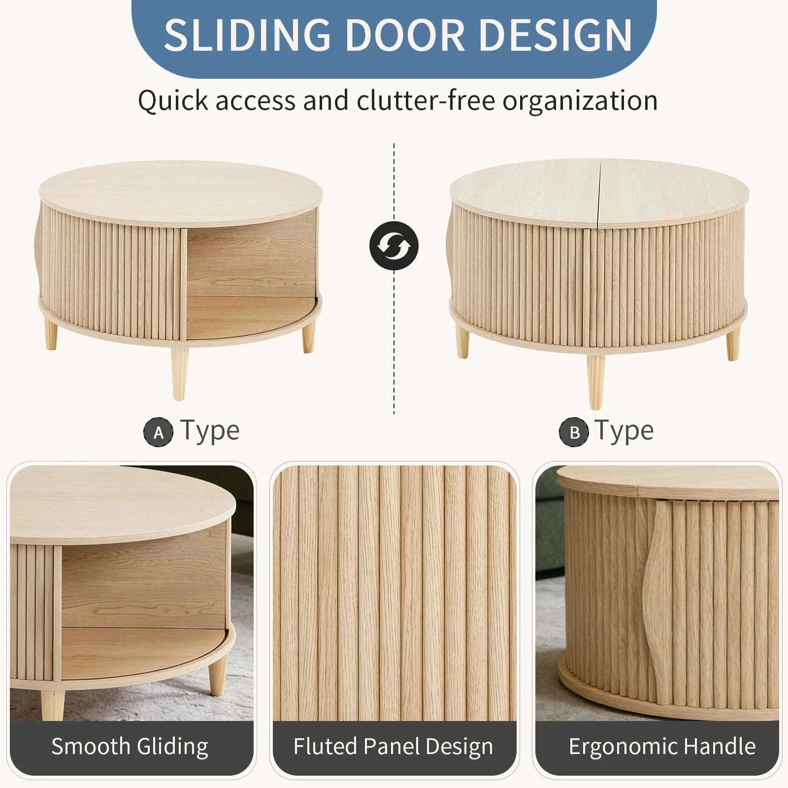 31in Round Coffee Table with Flip-Top Storage and Sliding Door - Image 4