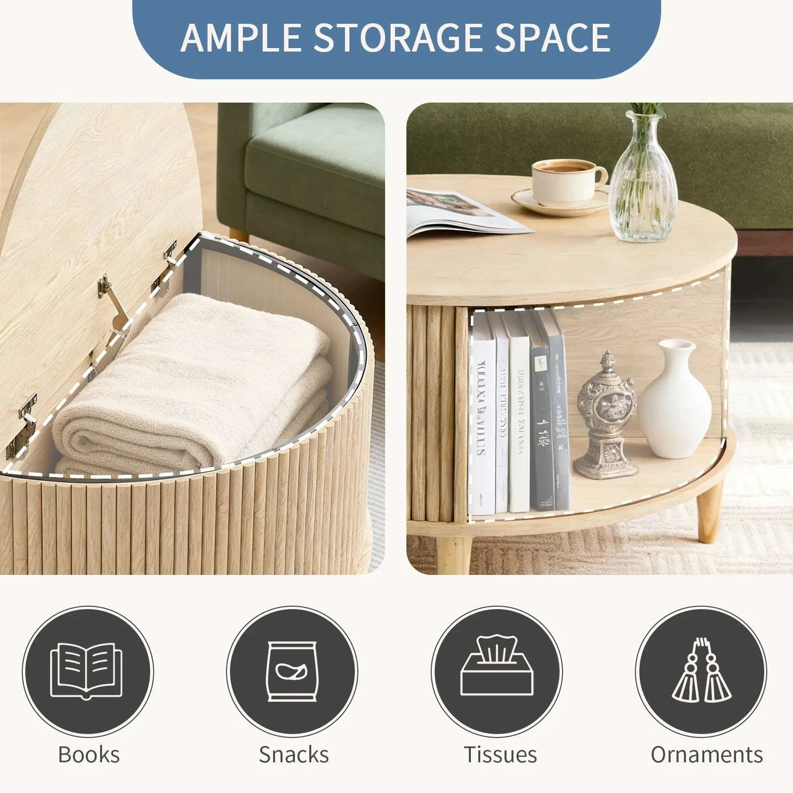 31in Round Coffee Table with Flip-Top Storage and Sliding Door - Image 5