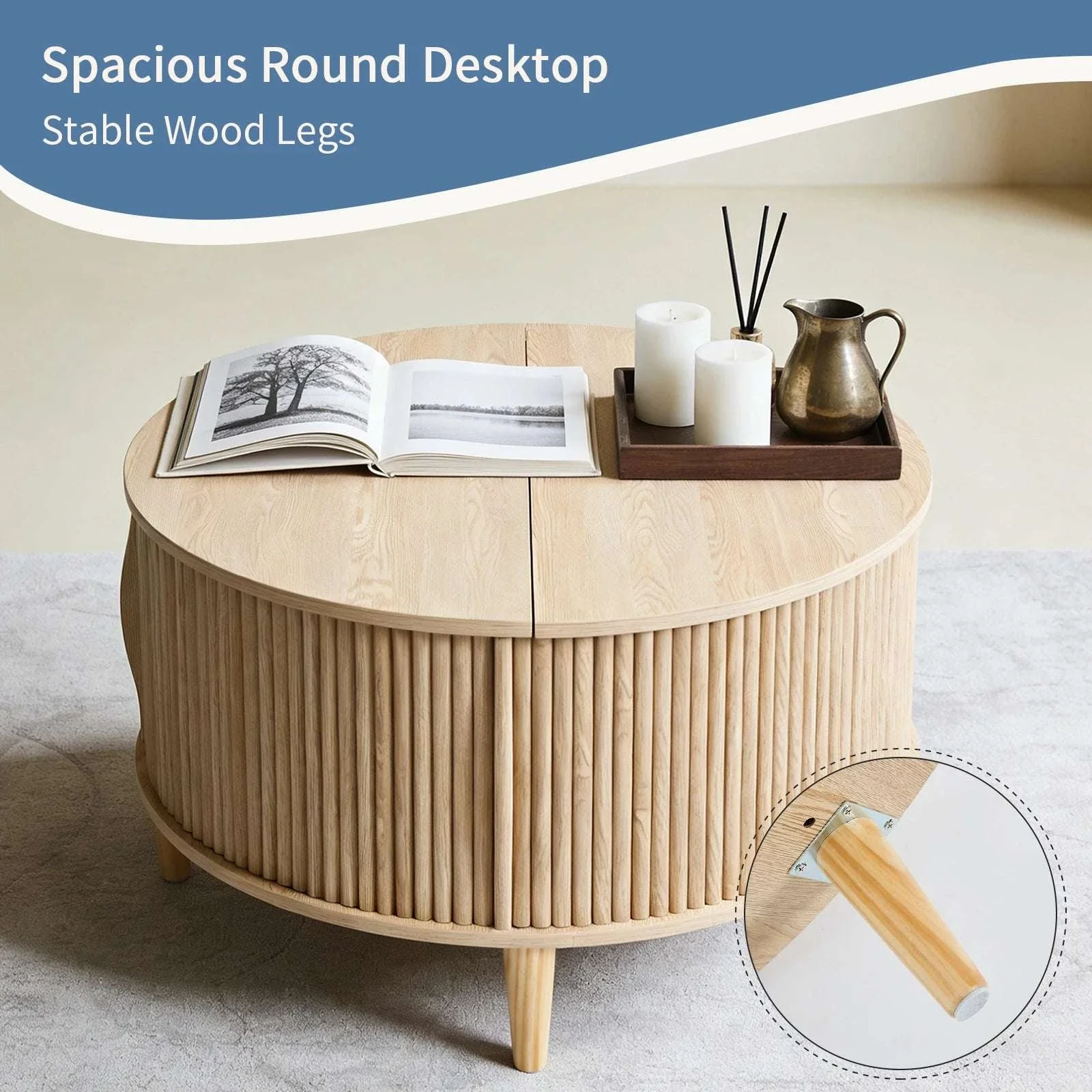 31in Round Coffee Table with Flip-Top Storage and Sliding Door - Image 6