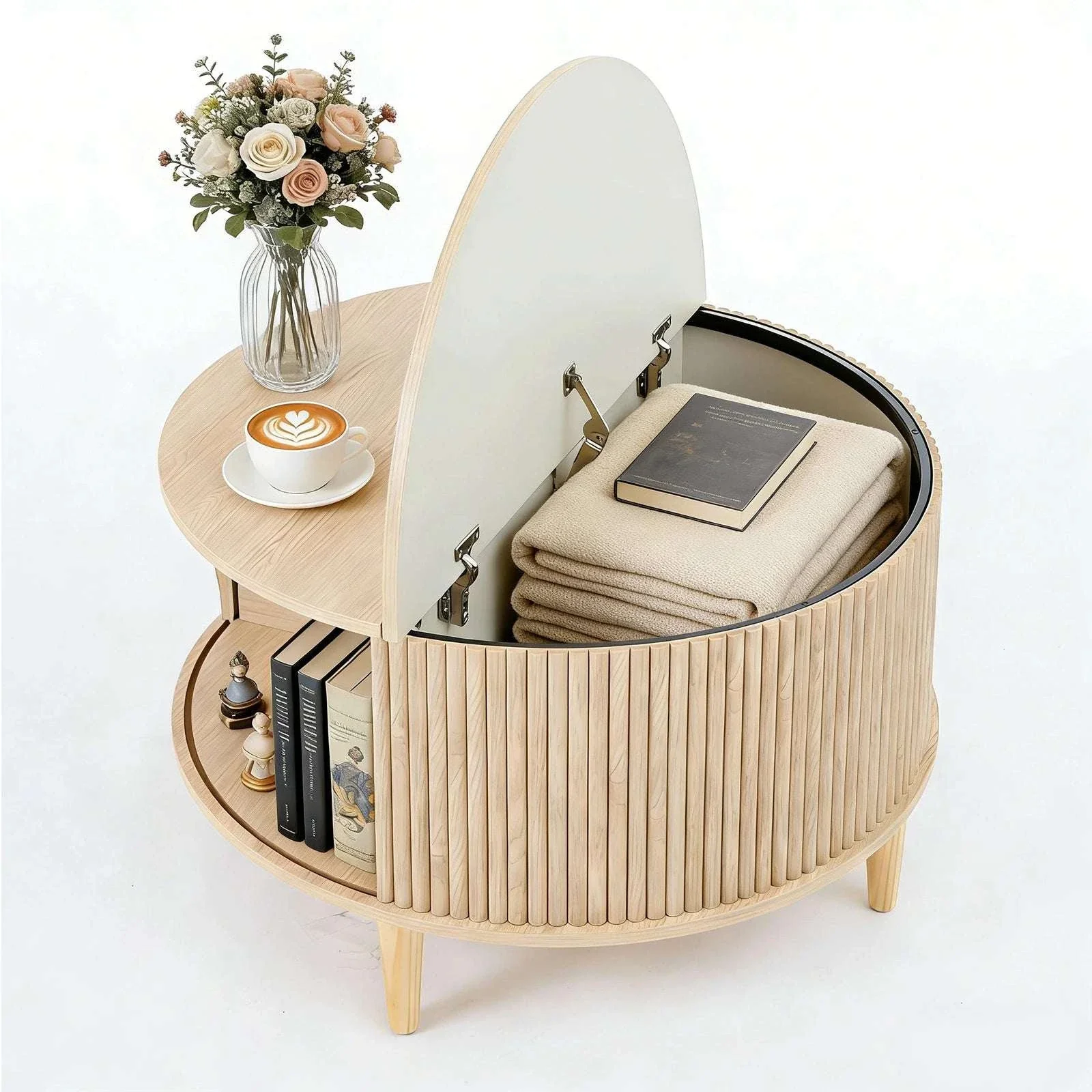 31in Round Coffee Table with Flip-Top Storage and Sliding Door - Image 8