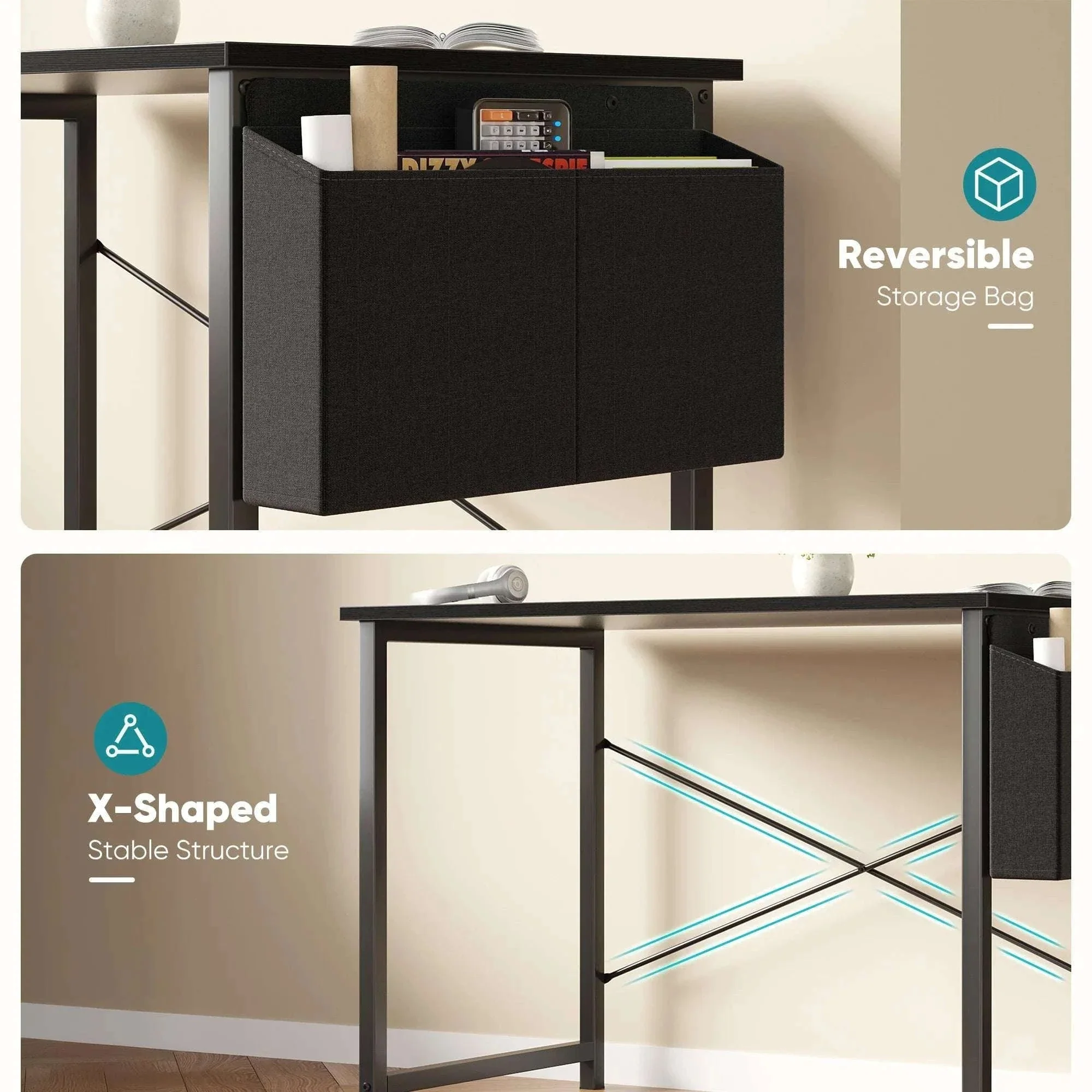 Computer Desk 31–55 Inch Writing & Gaming Table with Side Storage Bag - Image 5