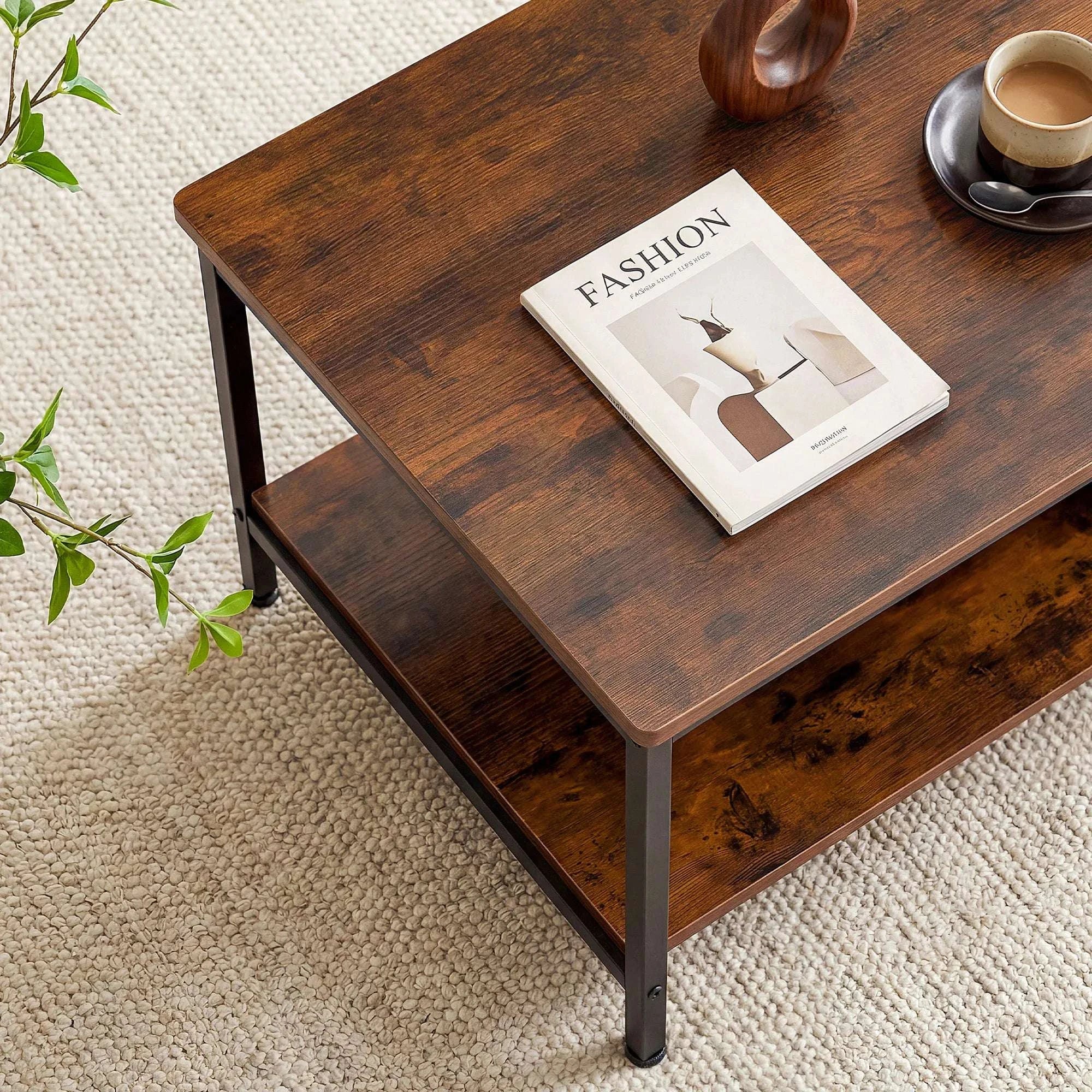 31" Wood Coffee Table with 2-Tier Storage Shelf for Living Room - Image 3