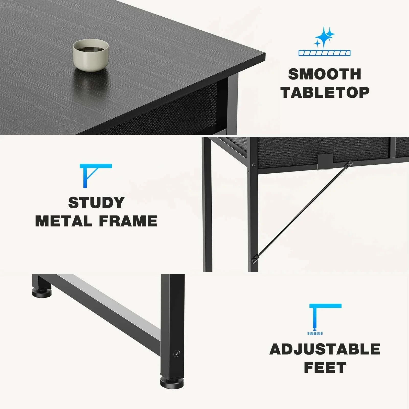 32 Inch Modern Office Desk with Drawers and Side Storage Bag - Image 3