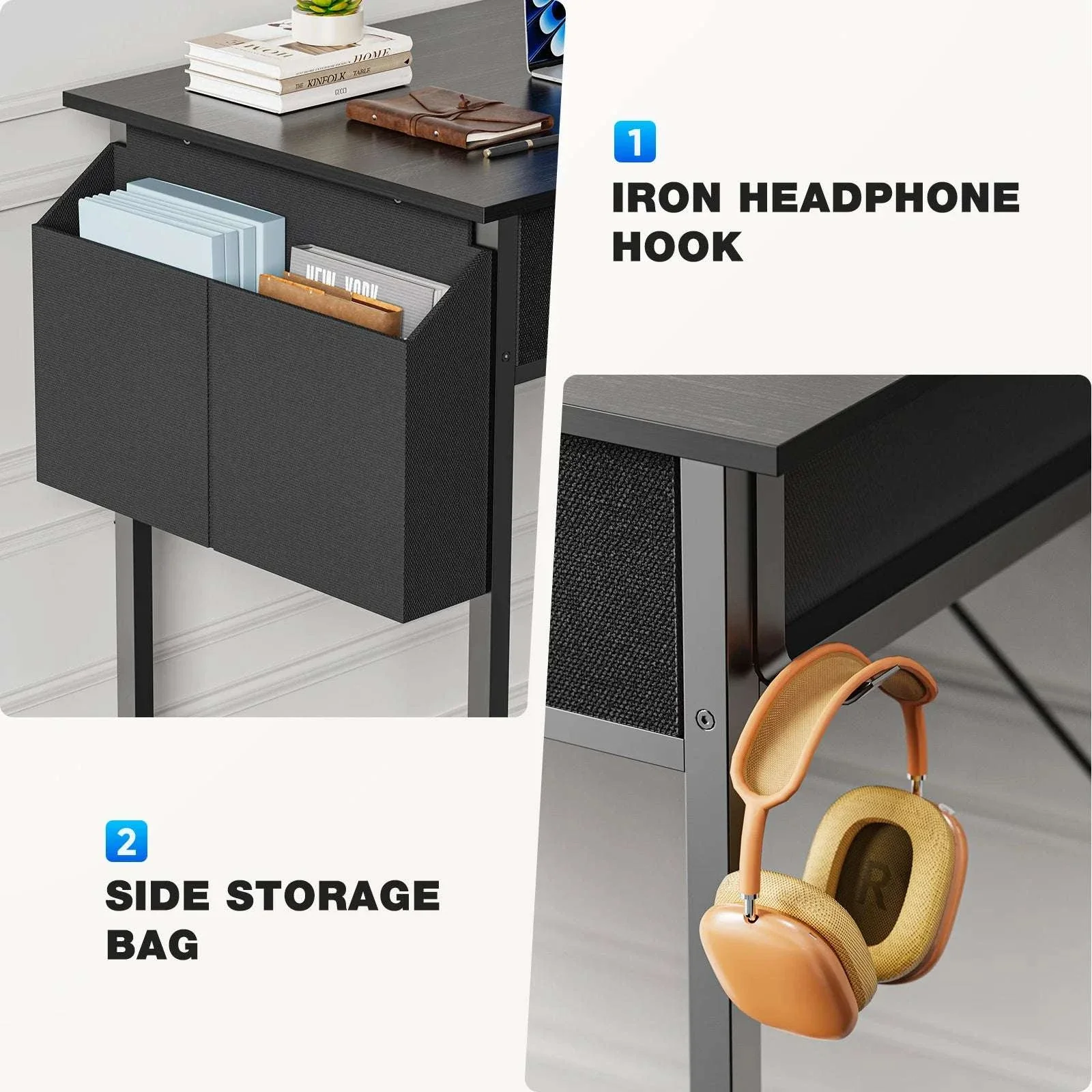 32 Inch Modern Office Desk with Drawers and Side Storage Bag - Image 4