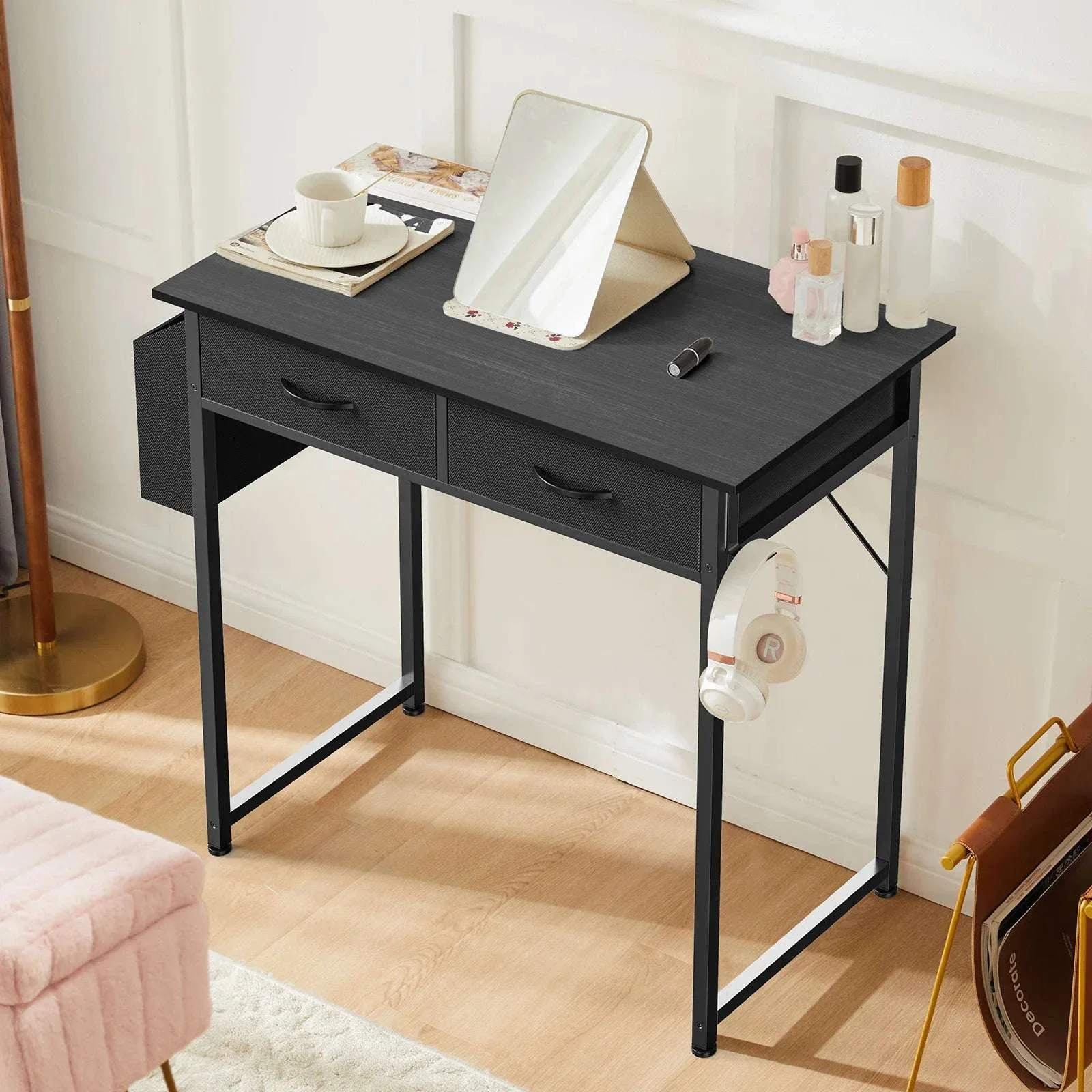32 Inch Modern Office Desk with Drawers and Side Storage Bag - Image 5