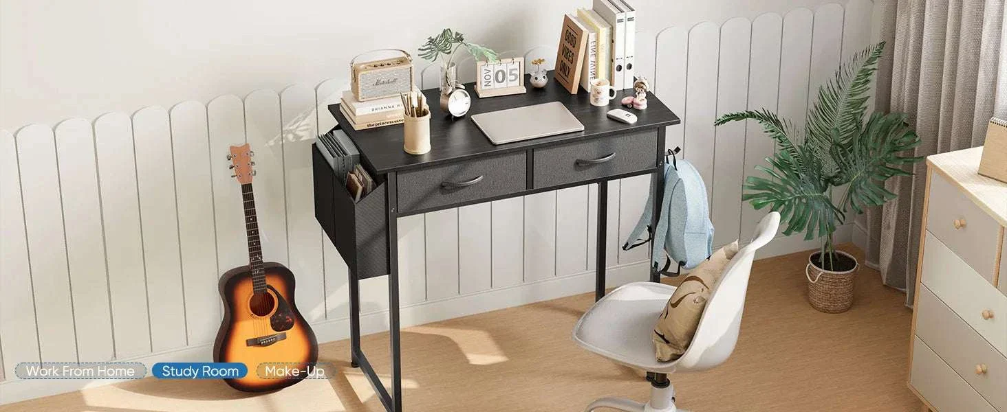32 Inch Modern Office Desk with Drawers and Side Storage Bag - Image 7
