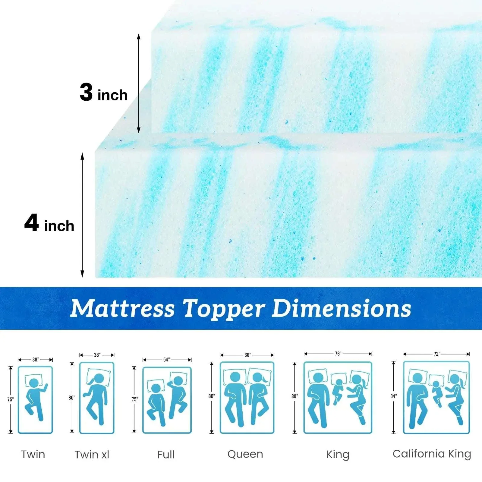 4 Inch Gel Memory Foam Mattress Topper Full Size Cooling Comfort - Image 16