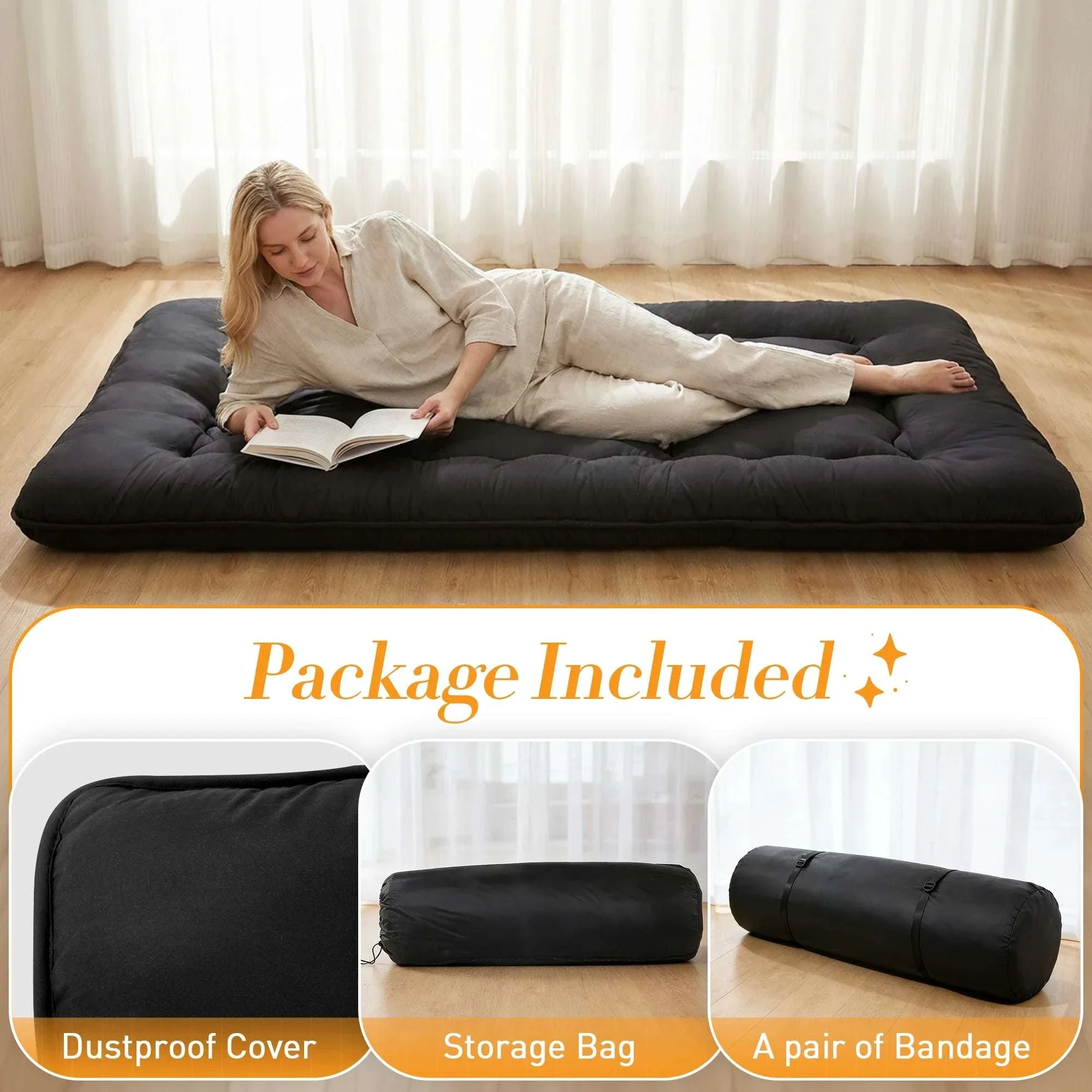 4 Inch Foldable Floor Mattress with Washable Cover and Storage Bag - Image 5