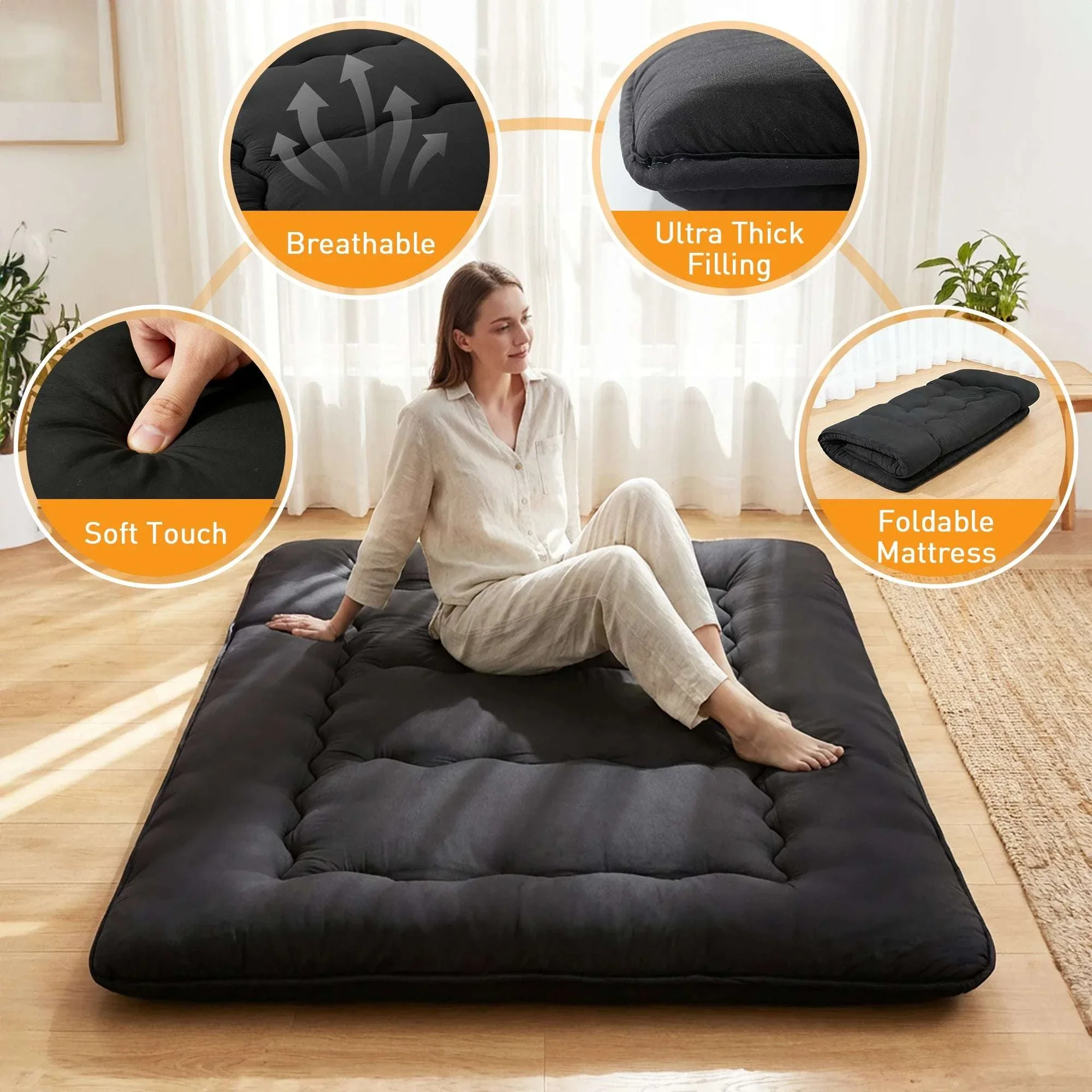 4 Inch Foldable Floor Mattress with Washable Cover and Storage Bag - Image 7