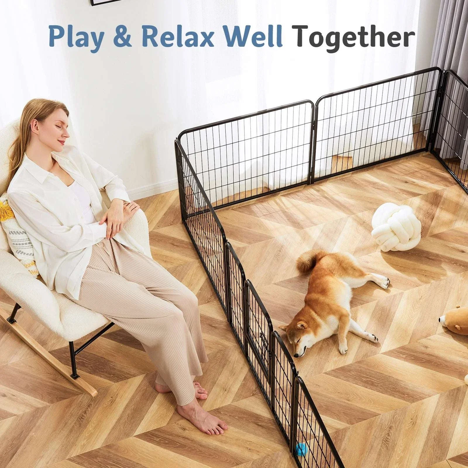 Foldable Metal Dog Playpen with Door for Indoor & Outdoor Use - Image 11