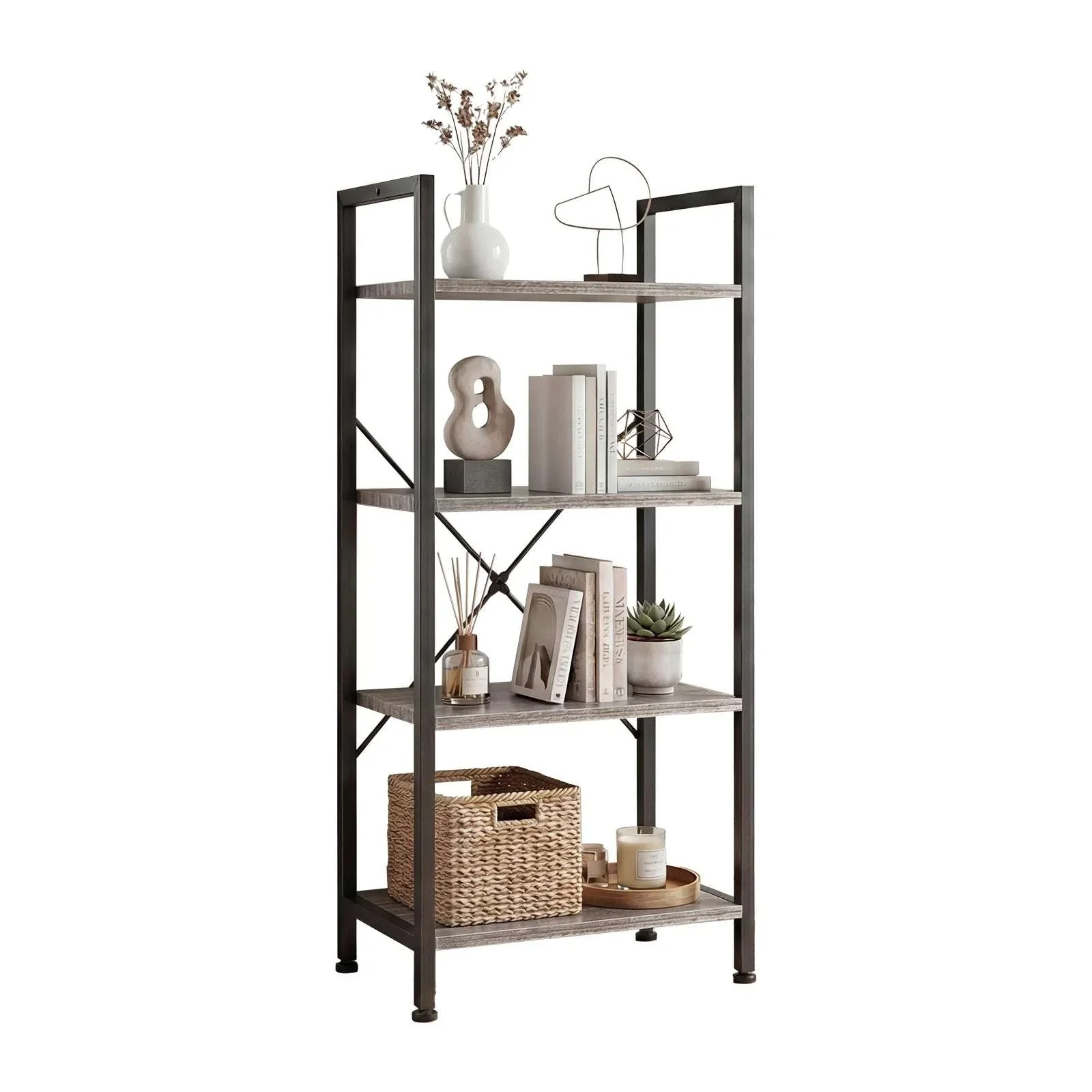 4 Tier Wooden Display Bookshelf with Metal Frame Storage Shelf - Image 6