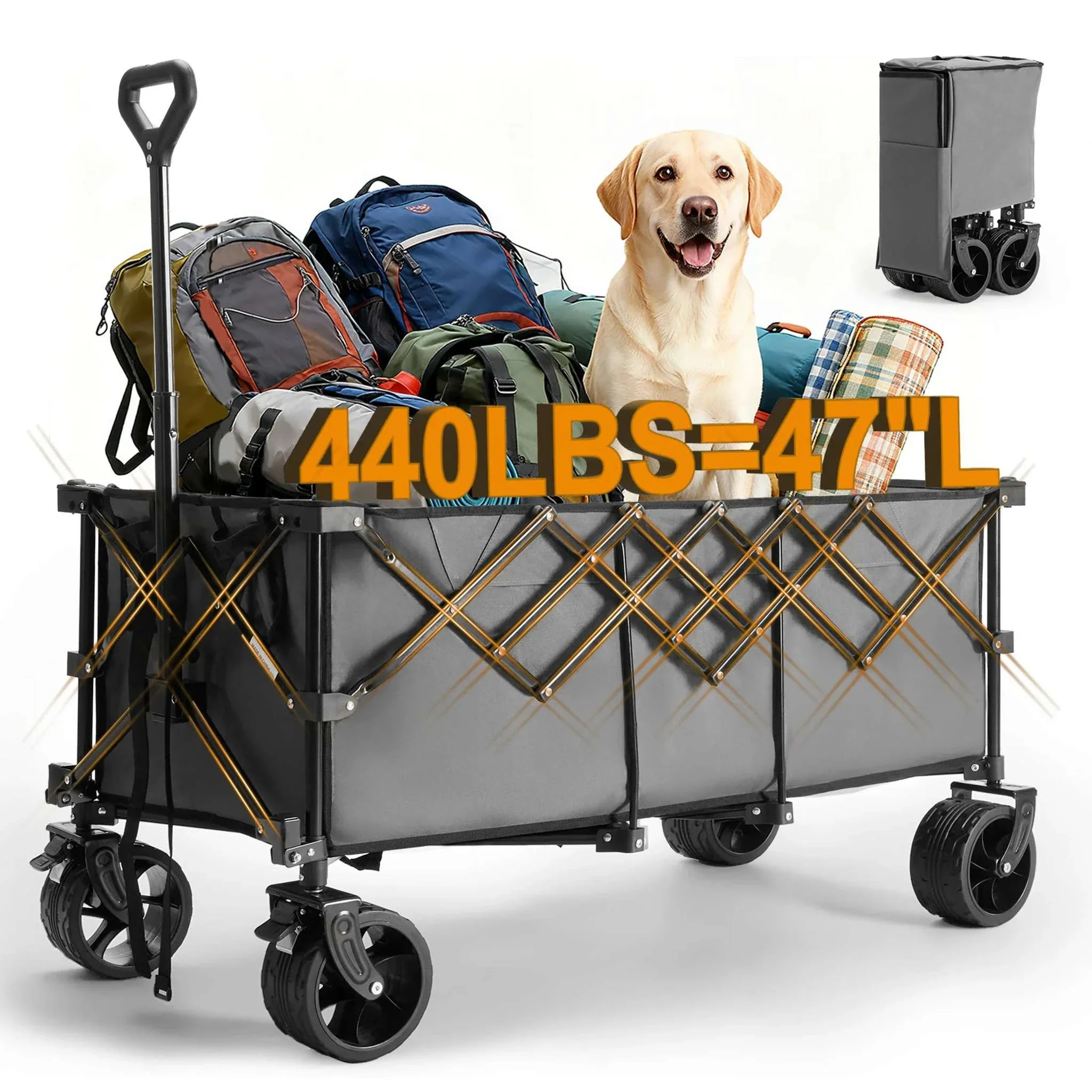 440lbs Heavy Duty Folding Wagon Cart with All-Terrain Wheels - Image 8