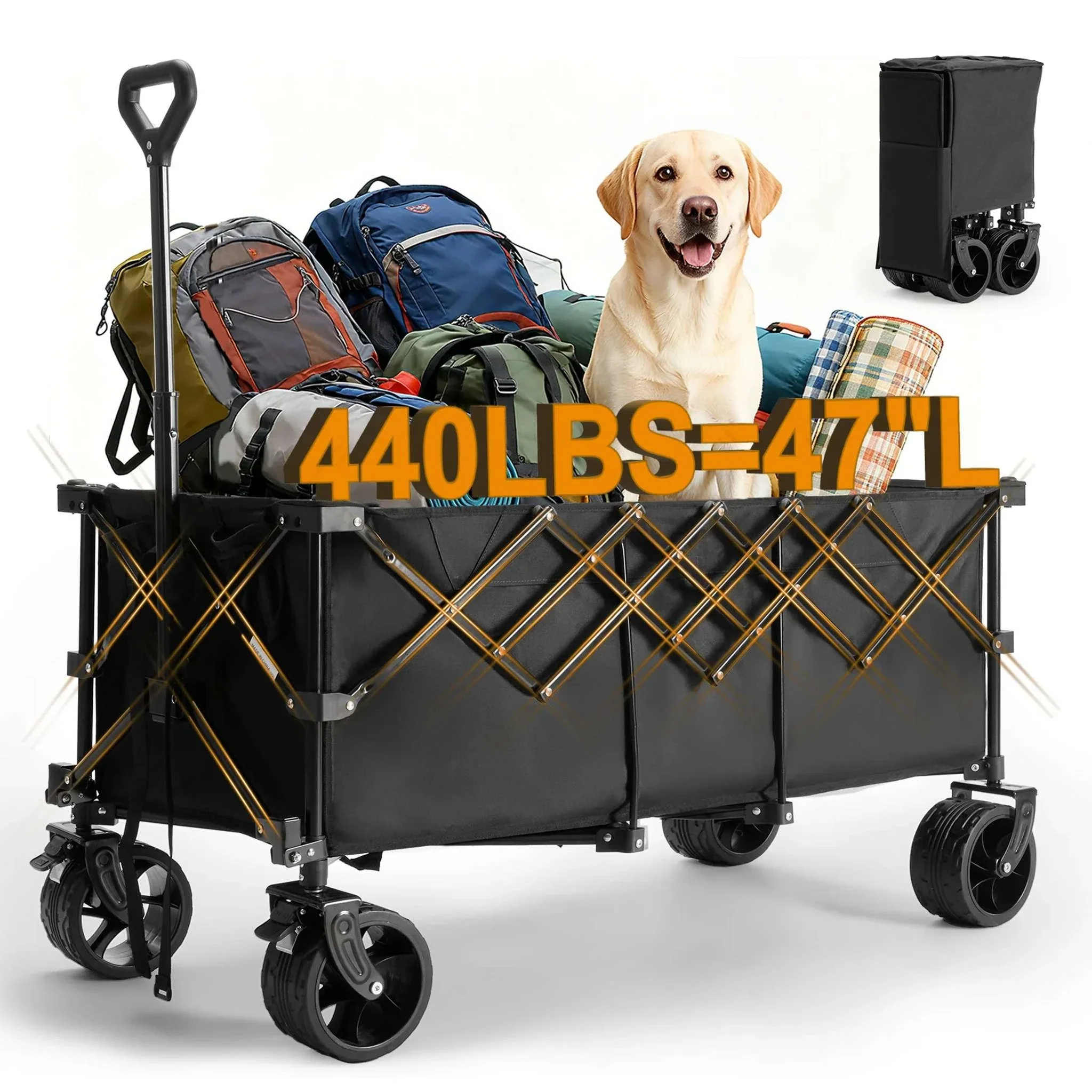 440lbs Heavy Duty Folding Wagon Cart with All-Terrain Wheels - Image 9