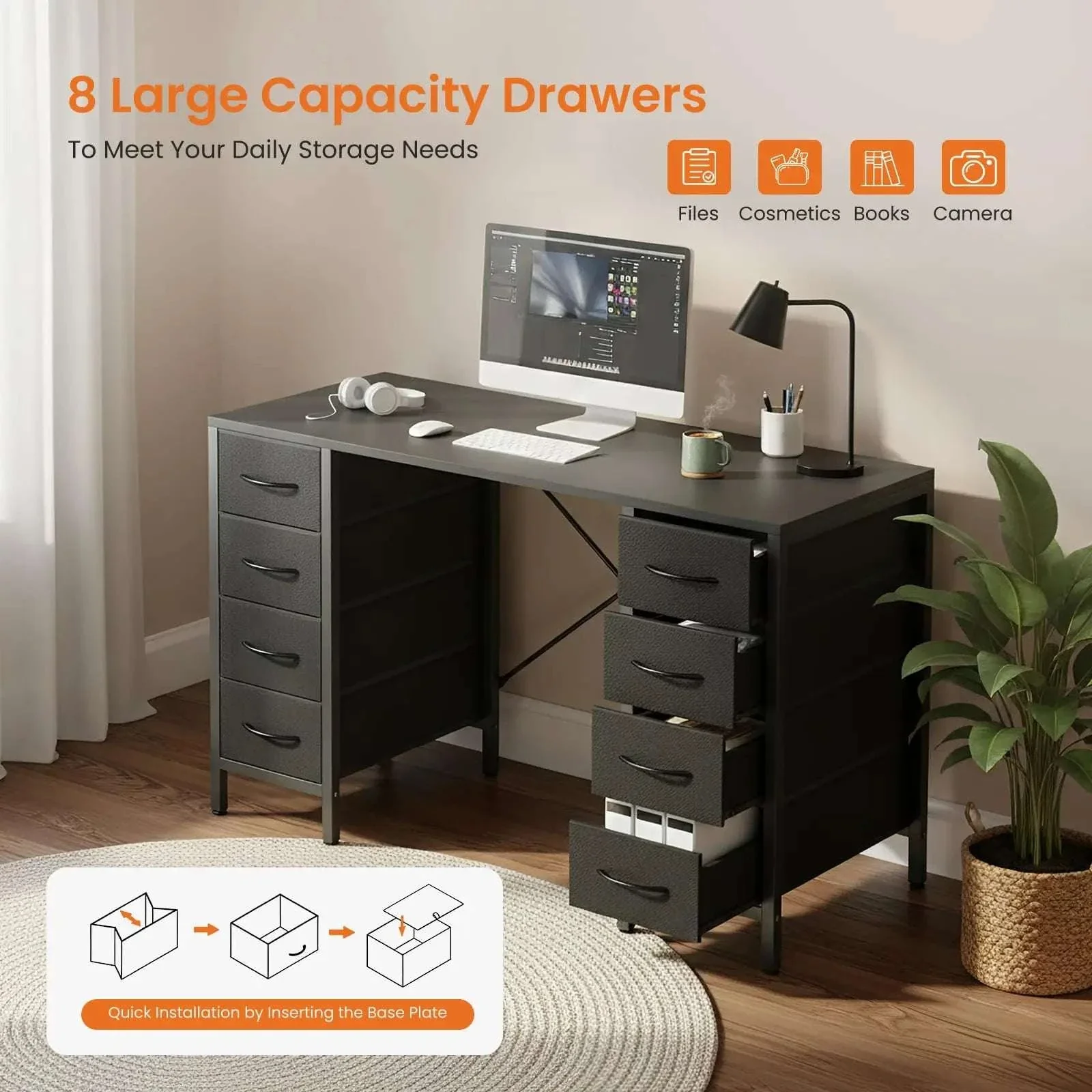 47 Inch Computer Desk with 8 Drawers Storage & Sturdy Frame - Image 3