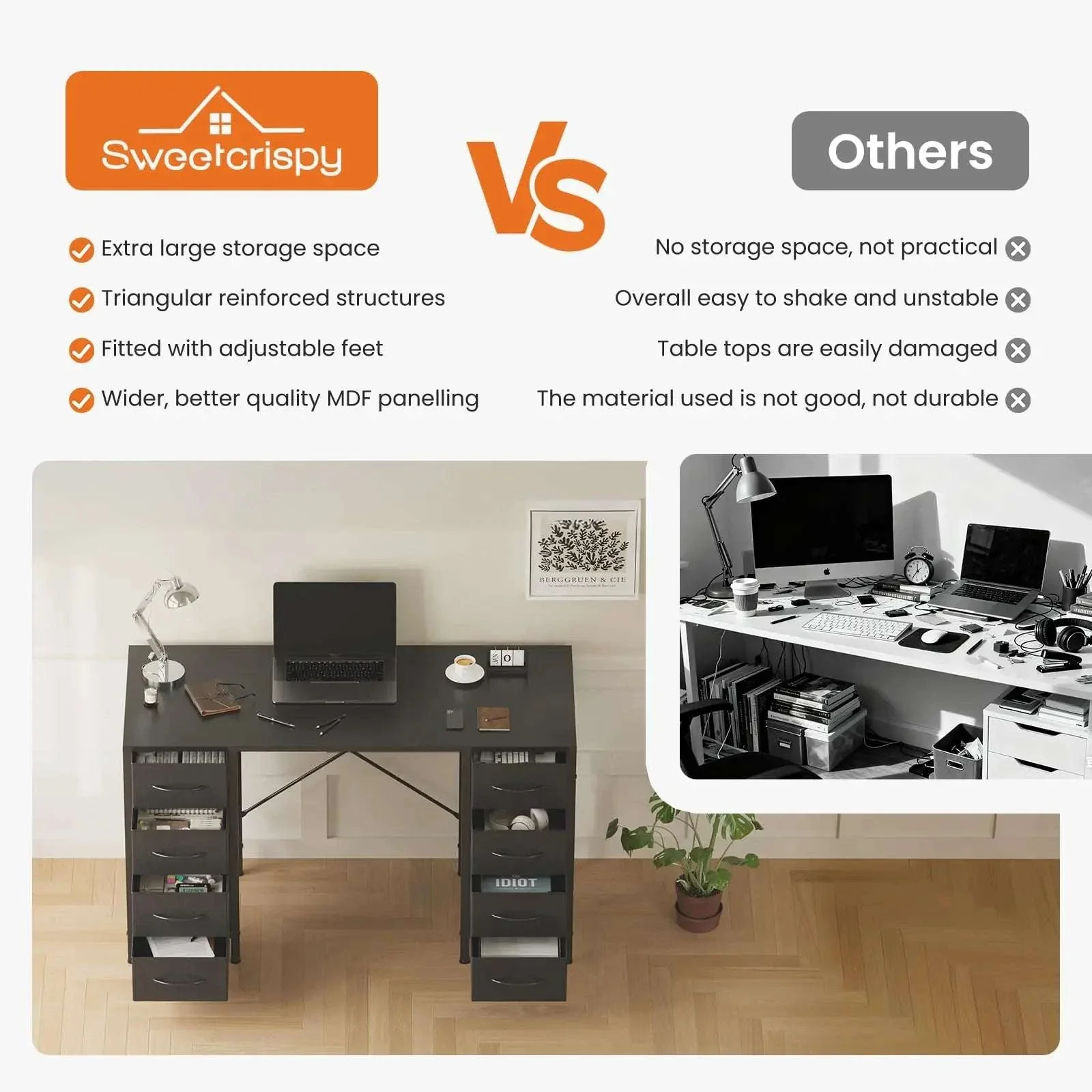 47 Inch Computer Desk with 8 Drawers Storage & Sturdy Frame - Image 5