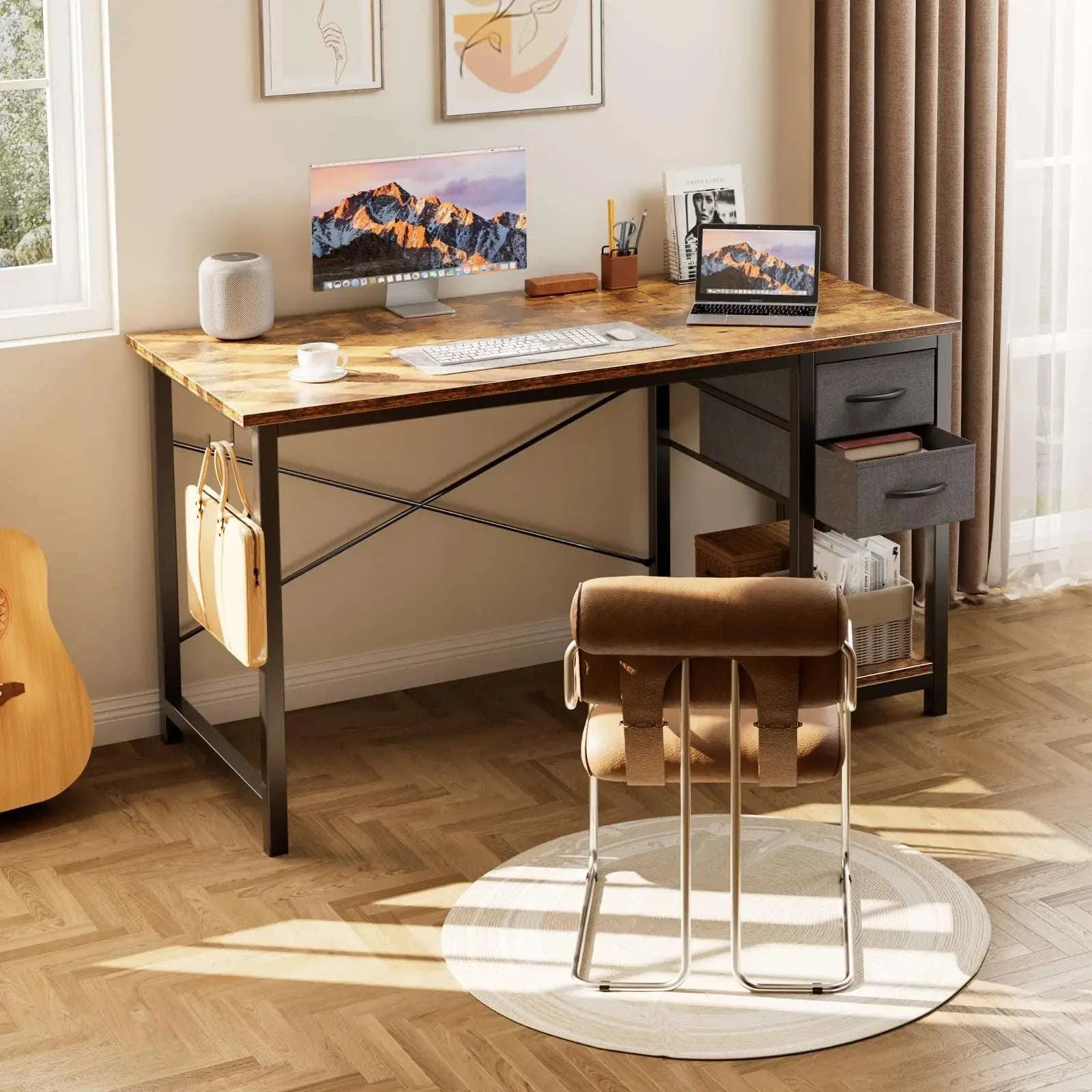 Modern Computer Desk with Drawers and Adjustable Storage Shelf - Image 10