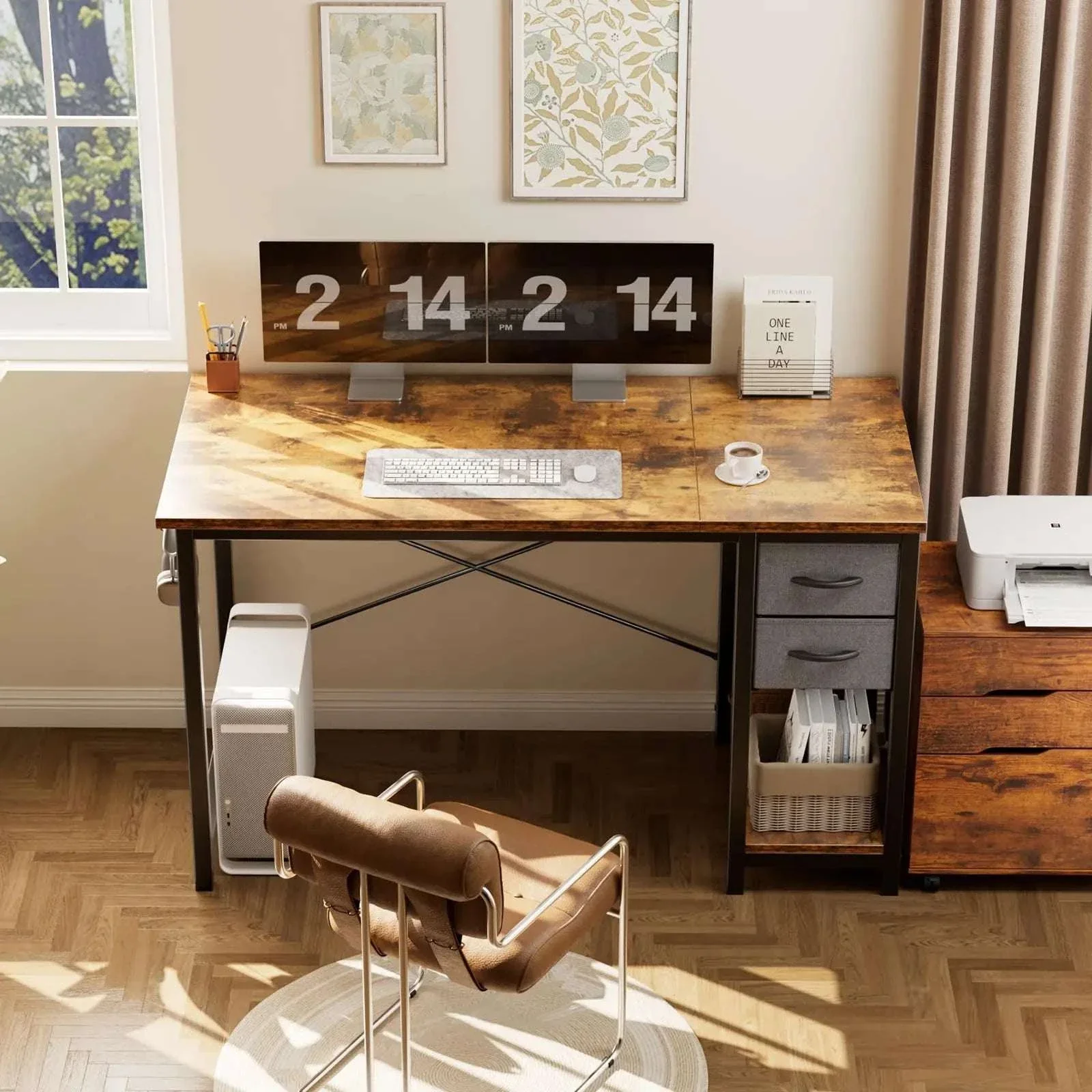 Modern Computer Desk with Drawers and Adjustable Storage Shelf - Image 12