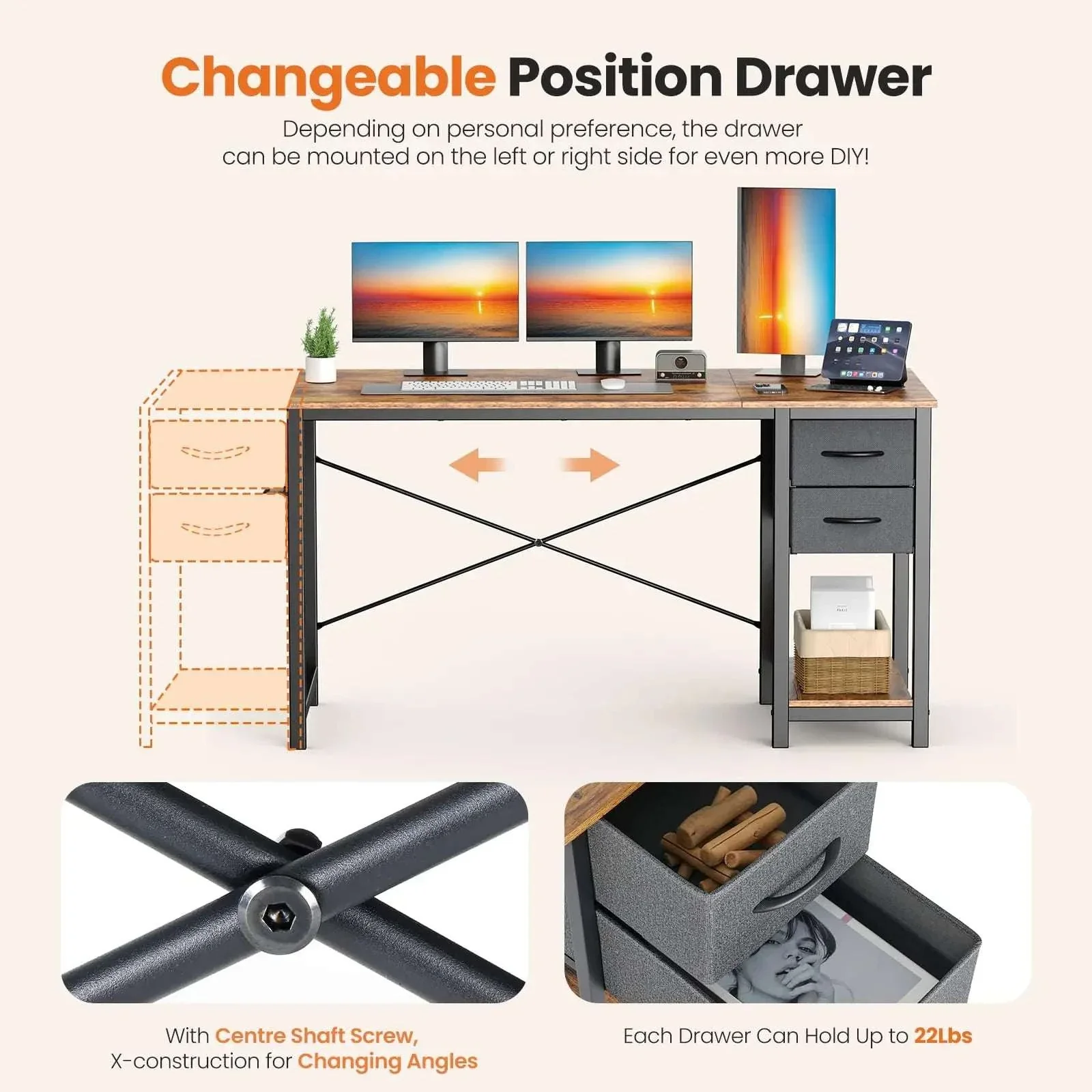 Modern Computer Desk with Drawers and Adjustable Storage Shelf - Image 3