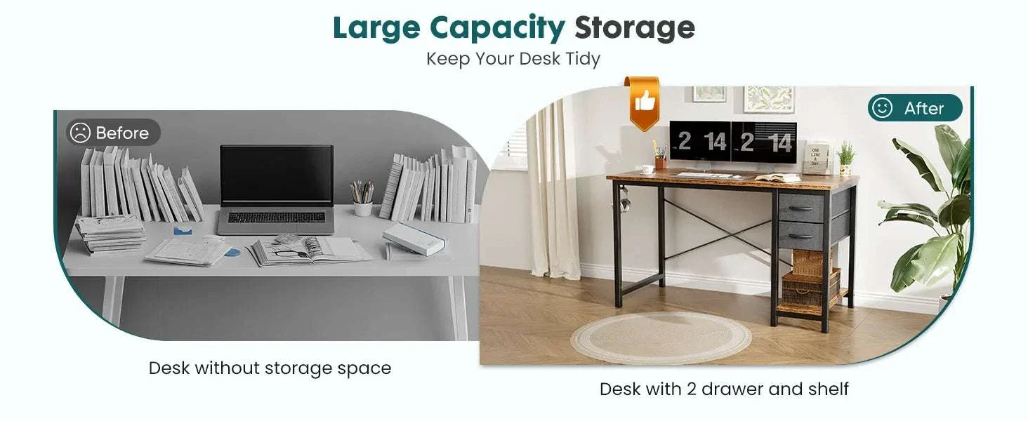 Modern Computer Desk with Drawers and Adjustable Storage Shelf - Image 9