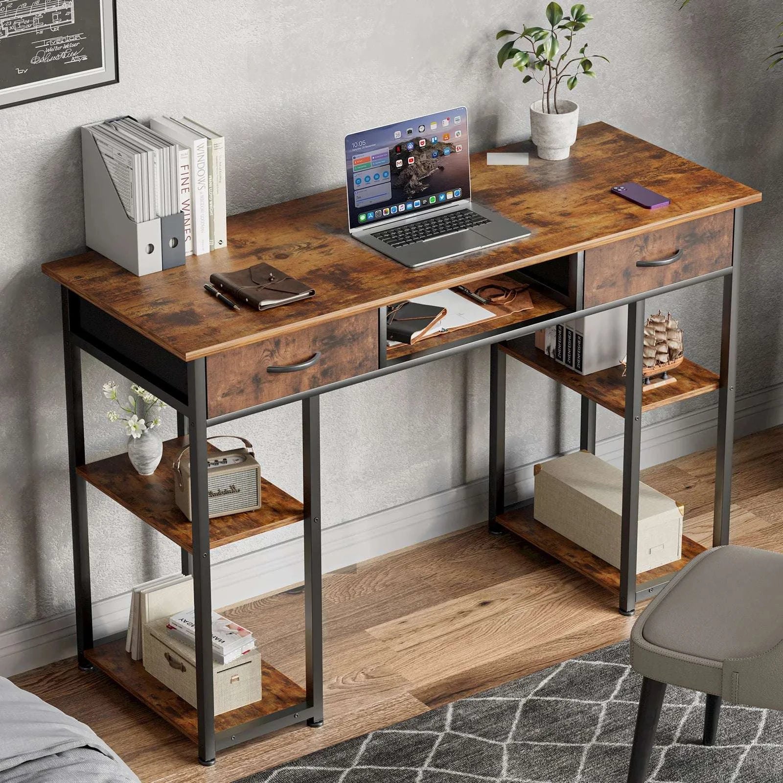 48 Inch Computer Desk with Drawers, Shelves & Keyboard Tray - Image 11