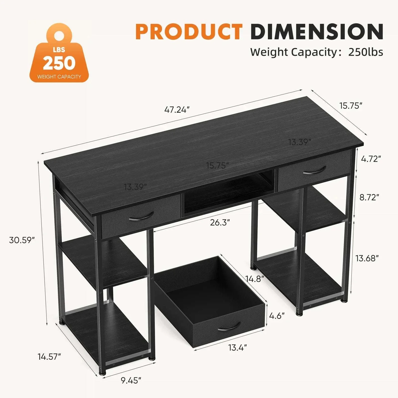 48 Inch Computer Desk with Drawers, Shelves & Keyboard Tray - Image 12