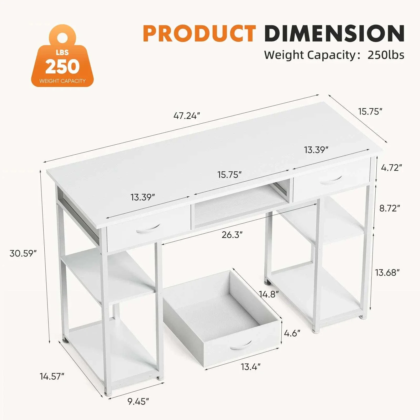 48 Inch Computer Desk with Drawers, Shelves & Keyboard Tray - Image 13