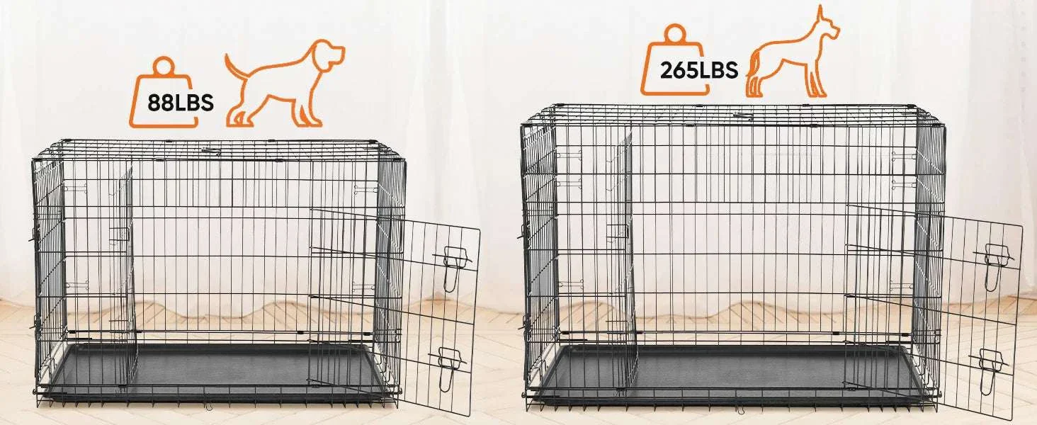 48 Inch Folding Metal Dog Crate with Double Doors & Leak-Proof Tray - Image 10
